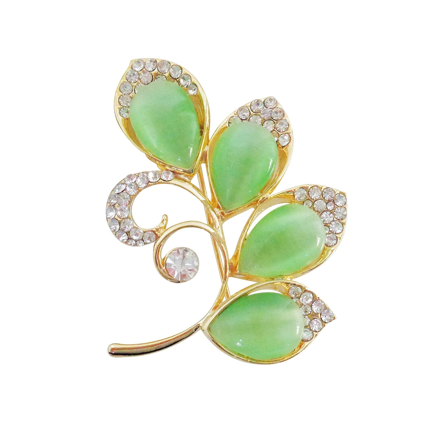 Navachi 18k Gold Plated Green Opal Leaves Crystal Branches Az7853 Brooch Pin