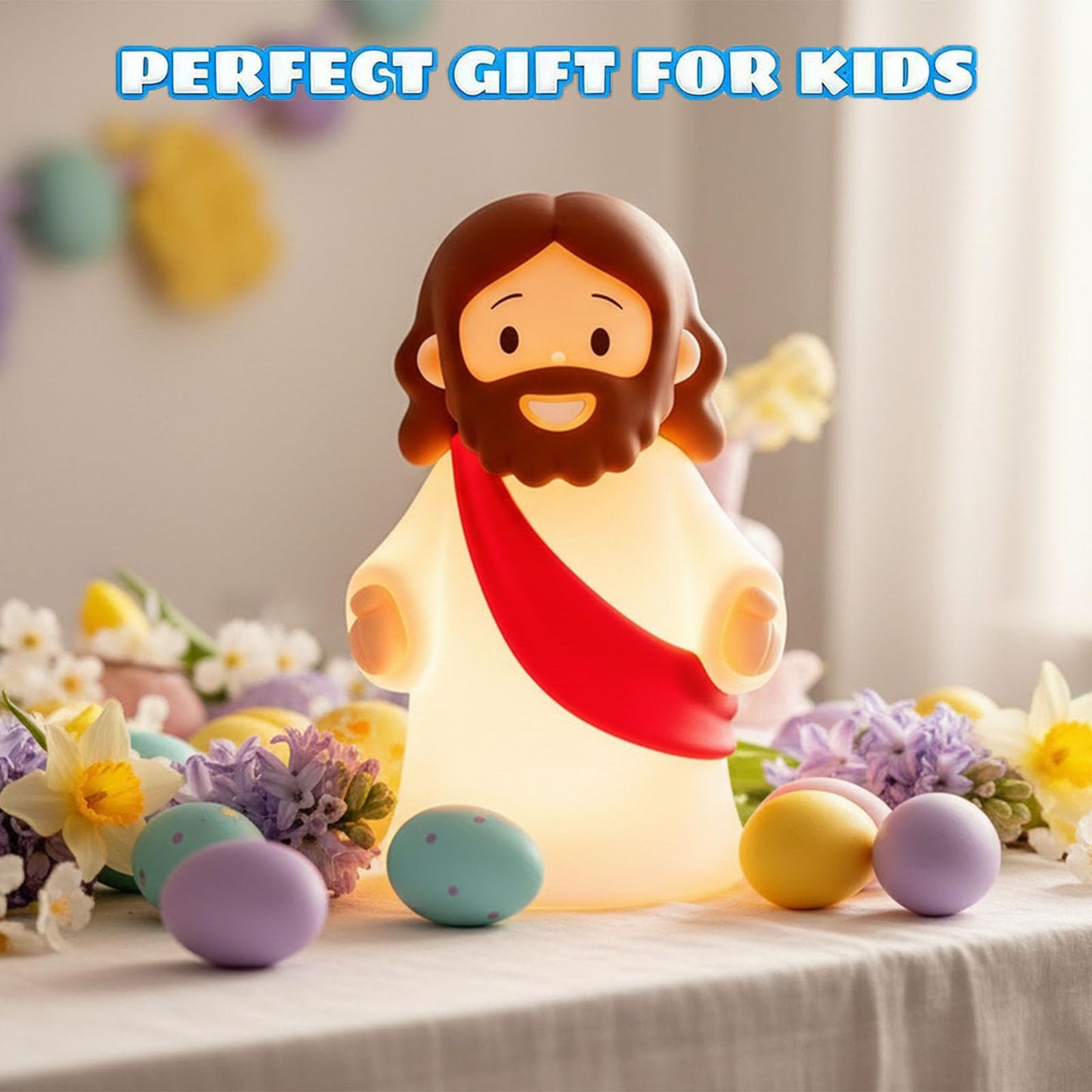 KangTen CHEN Jesus Night Light Rechargeable Bedside Night Light Dimmable Silicone LED Light Ideal for Religious Gatherings, Gifts for Sunday School, Baptism Presents, Easter Egg Decorations (red)