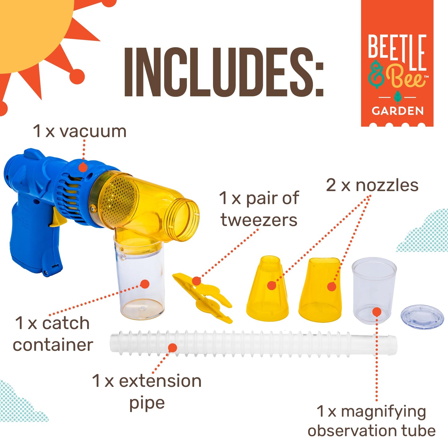 Beetle & Bee Bug Vacuum Toy Set for Kids - Insect Catching Kit with Toy Bug Gun, Tweezers, Magnifying Tube & Nozzles - Fun Bug Collection Kit for Backyard Exploration, Ages 5+
