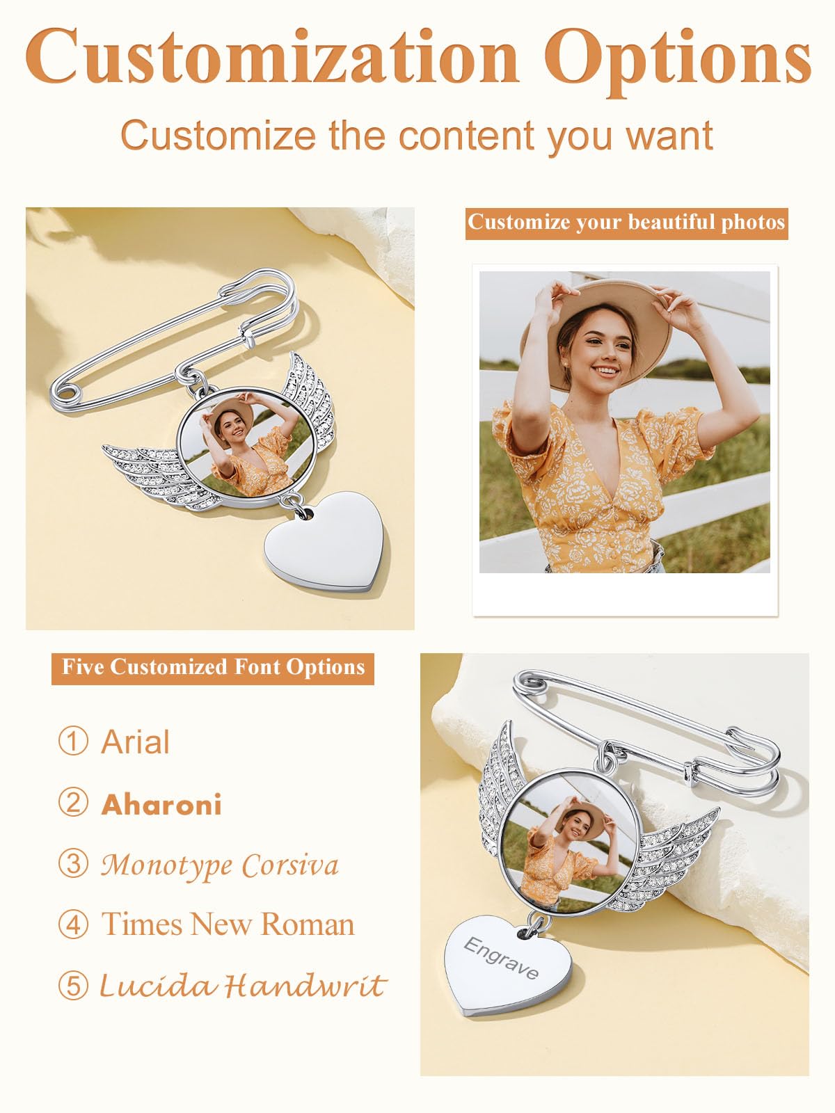 Custom4U Wedding Flower Charms Photo Customize Heart Shaped with CZs for Graduation Funeral