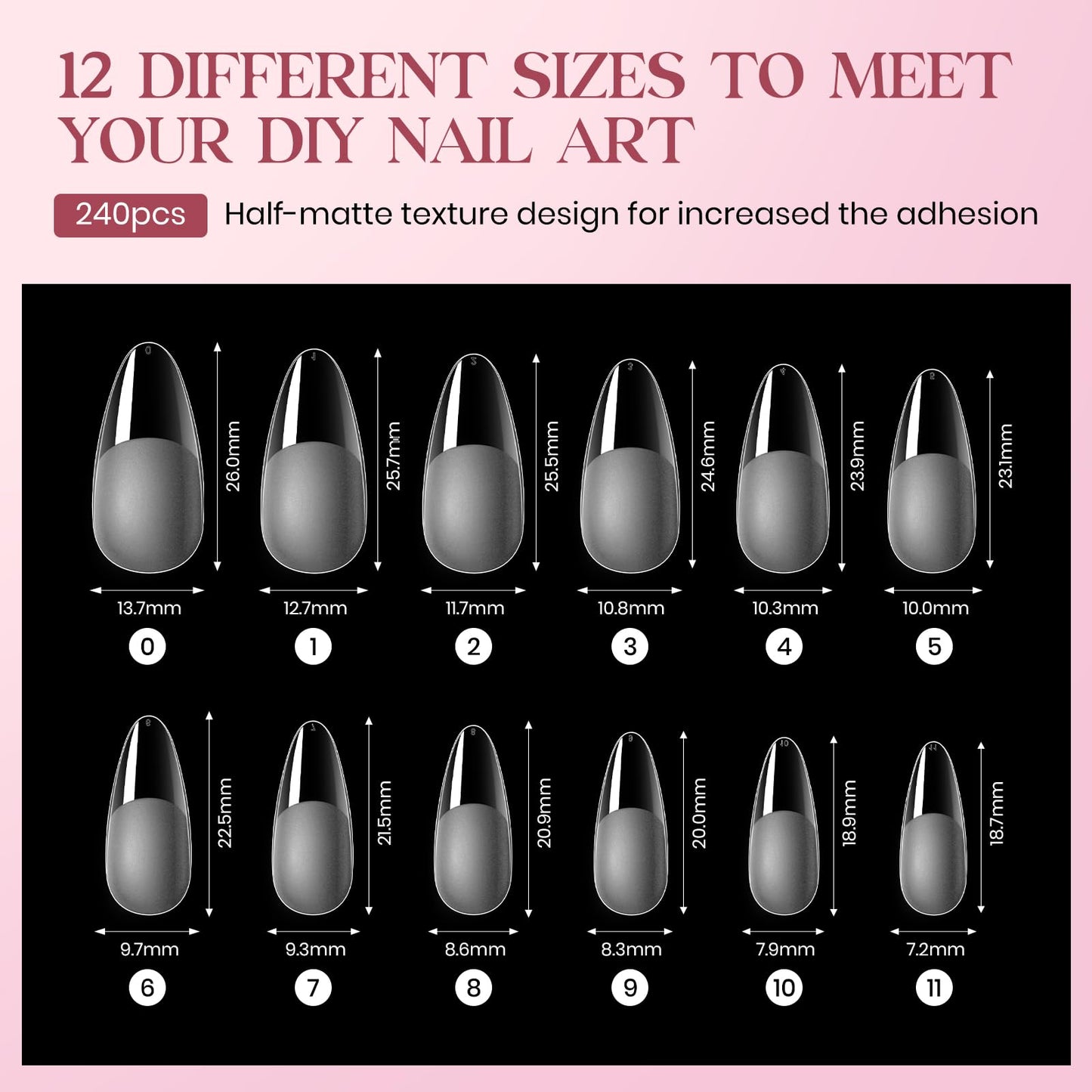 MIZHSE Gel Nail Kit, Solid Nail Glue Gels with 240Pcs Almond Medium Nails Tips Soft Gel Half Matte, Portable U V LED Nails Lamp Gels Extension Kit for Salon Art Home DIY Manicure