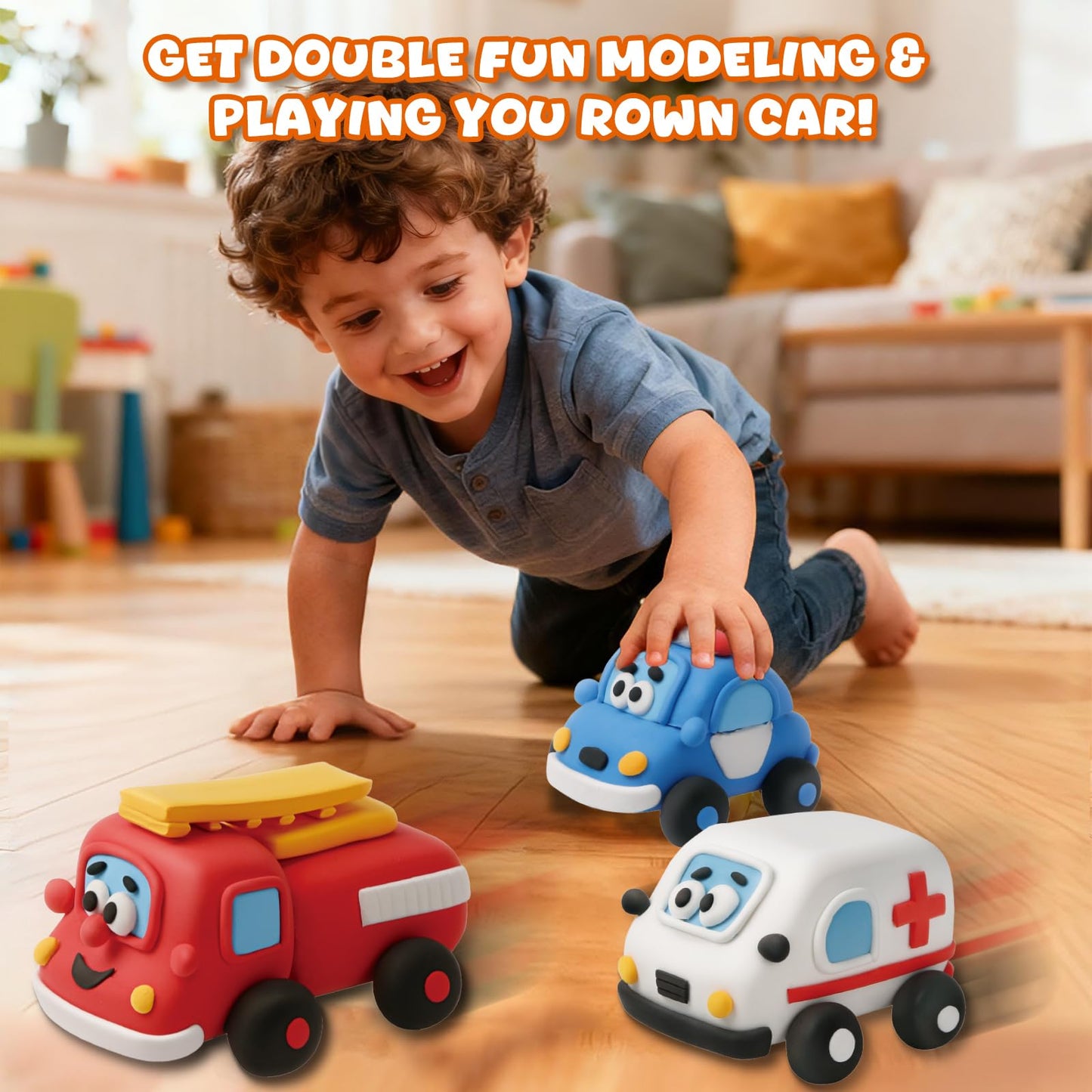 Air Dry Clay Kit for Kids - Pull Back Car Making, 3 Boxes Modeling Clay with Sculpting Tools, Base, Backing Board, Tutorial, Ultra Light & Soft, Non-Toxic & Safe, Creative DIY Arts and Crafts Toys