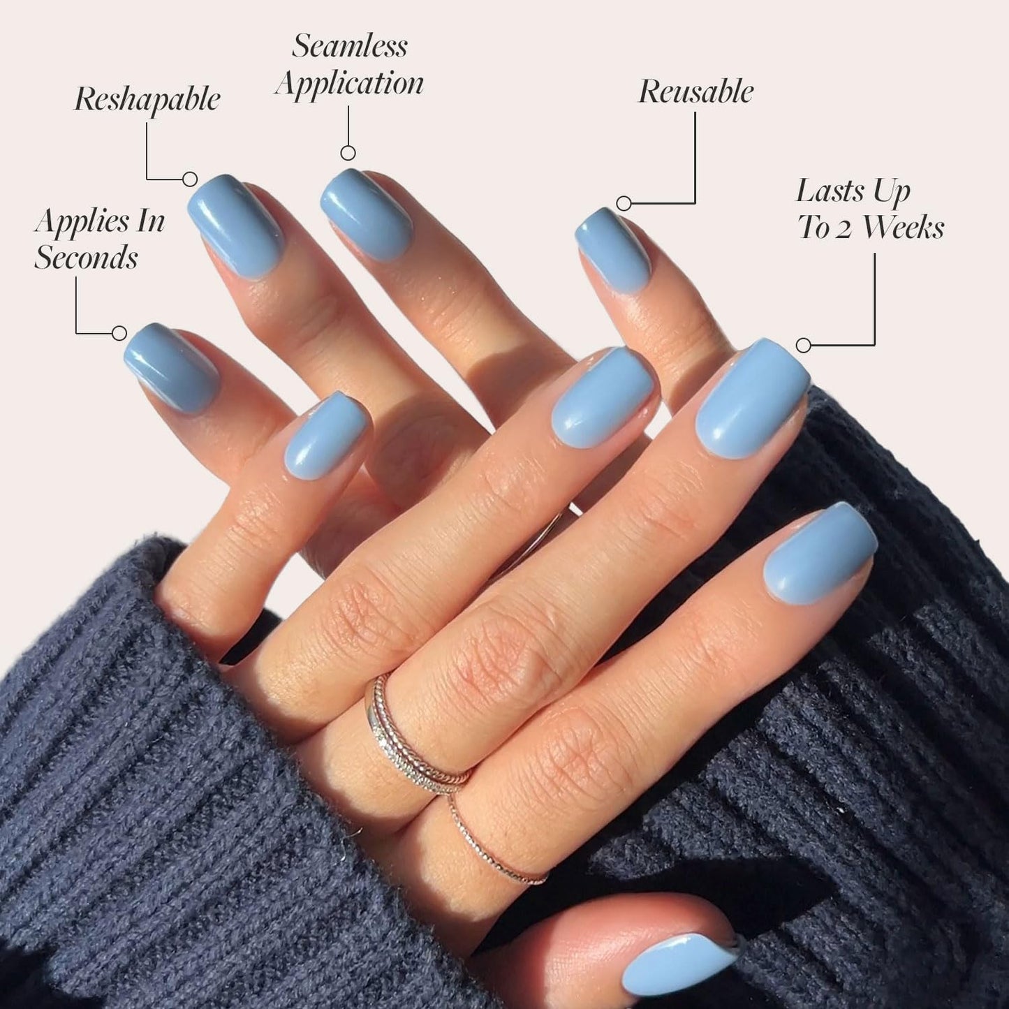Glamnetic Press-On Nails Bundle - Cashmere Blue & Hailey | Opaque Soft Blue Short Squoval False Nails | Glazed Short Almond Fake Nails | Reusable, Salon-Quality Nail Kits