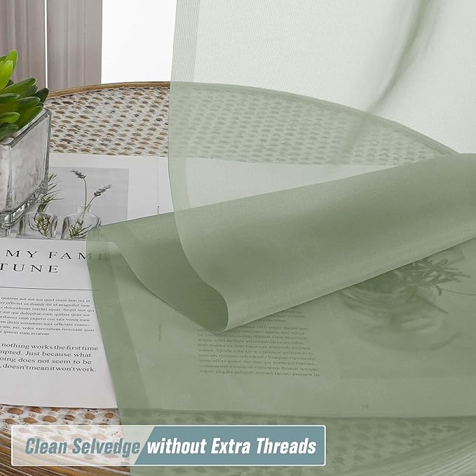 Green Sheer Curtains 216 Inches Long, Extra Long Light Filtering Modern Scarf Curtains for Wedding Party Ceremony Canopy Decor, Rod Pocket Voile Window Drapes, 2x42Wx216L Inches