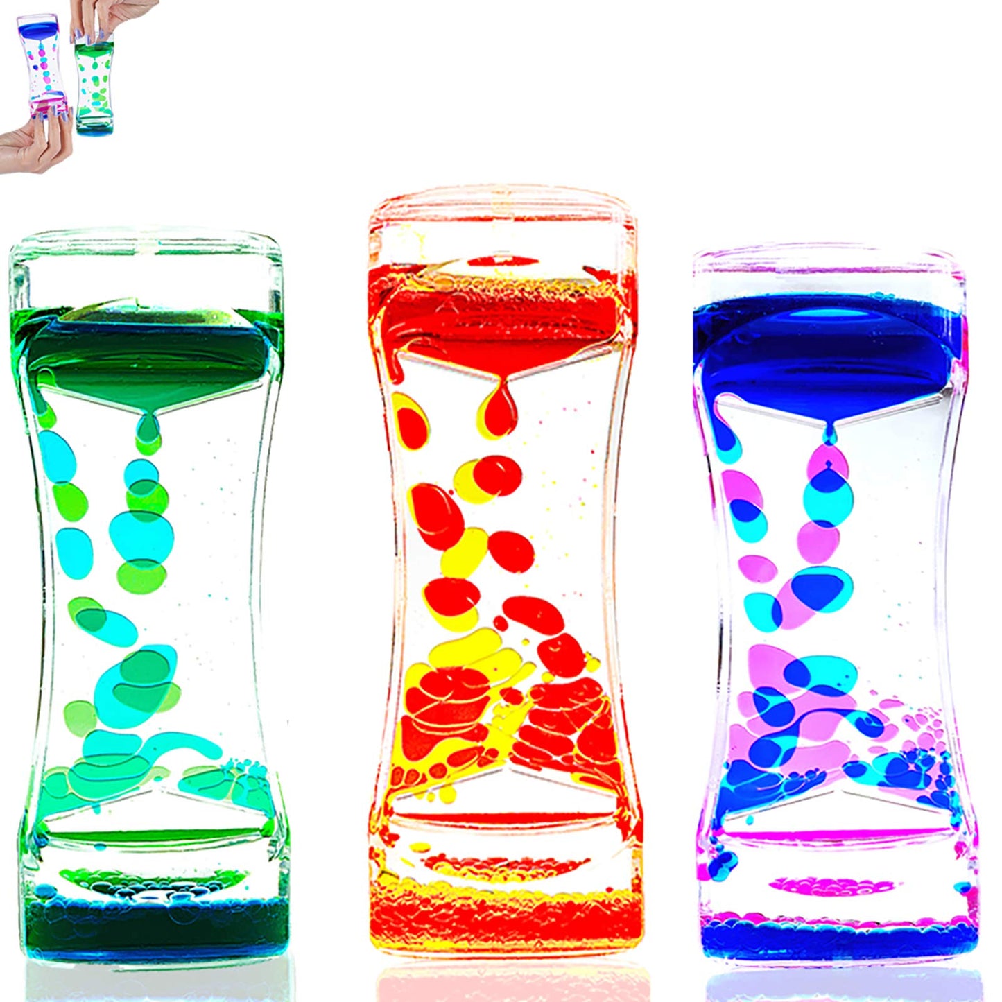 JRLAJRL 3 Pack Liquid Motion Bubbler Timer Sensory Calming Fidget Toy Autism Community Toys for Kids Teenager Adults