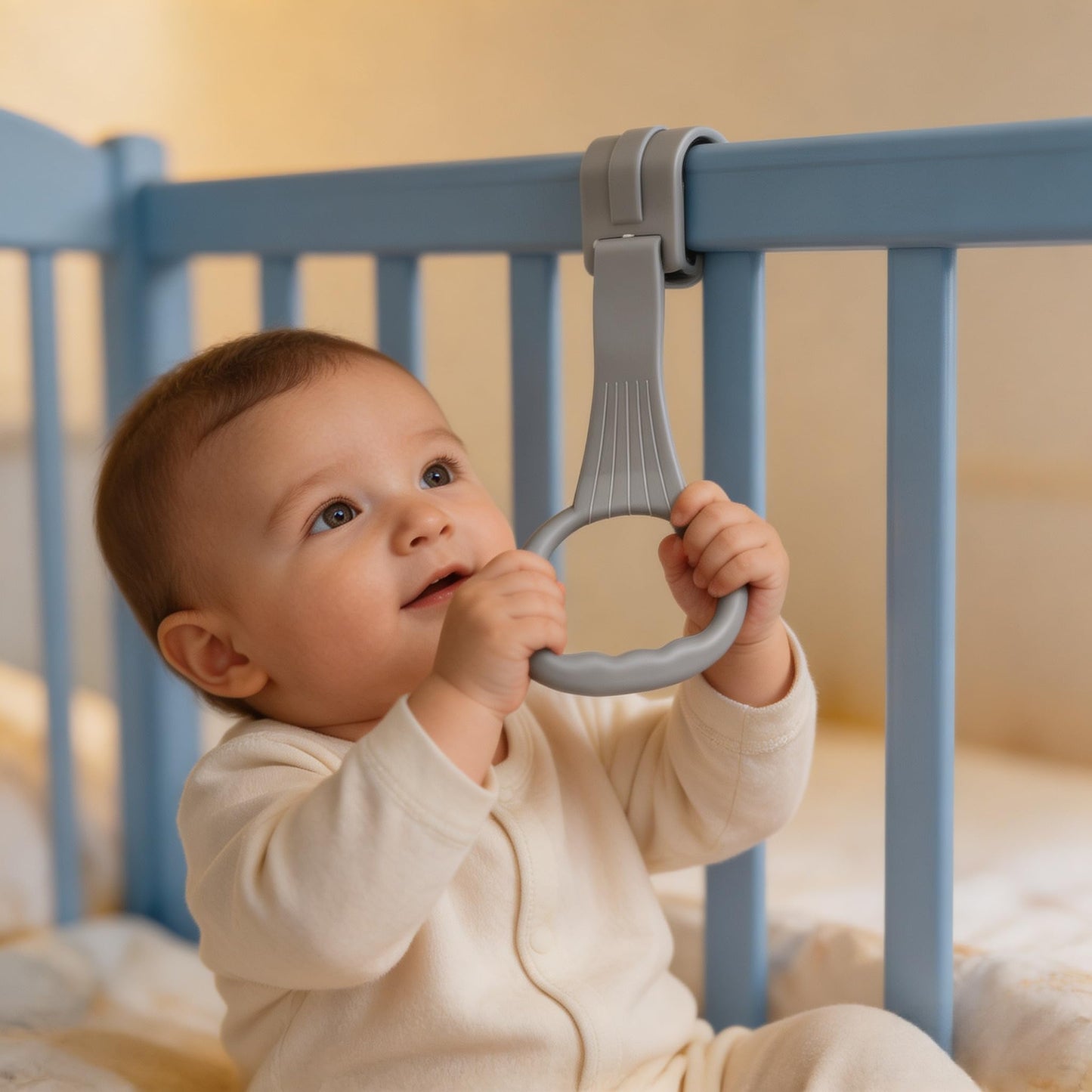 4Pcs Baby Playpen Pull up Rings,Pull up Rings for Playpen Baby Walking Exercise Assistant Tools for Infant Toddler Practice (2 Gray & 2 White)