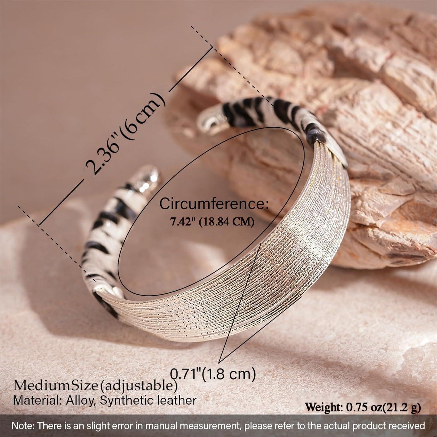 Chunky Silver Bangle Bracelets for Women, Trendy Open Adjustable Filigrace Bracelets with Leather Wrap Stackable Statement Leopard Cuff Bracelet for Women & Men Handmade Jewelry for Christmas Birthday