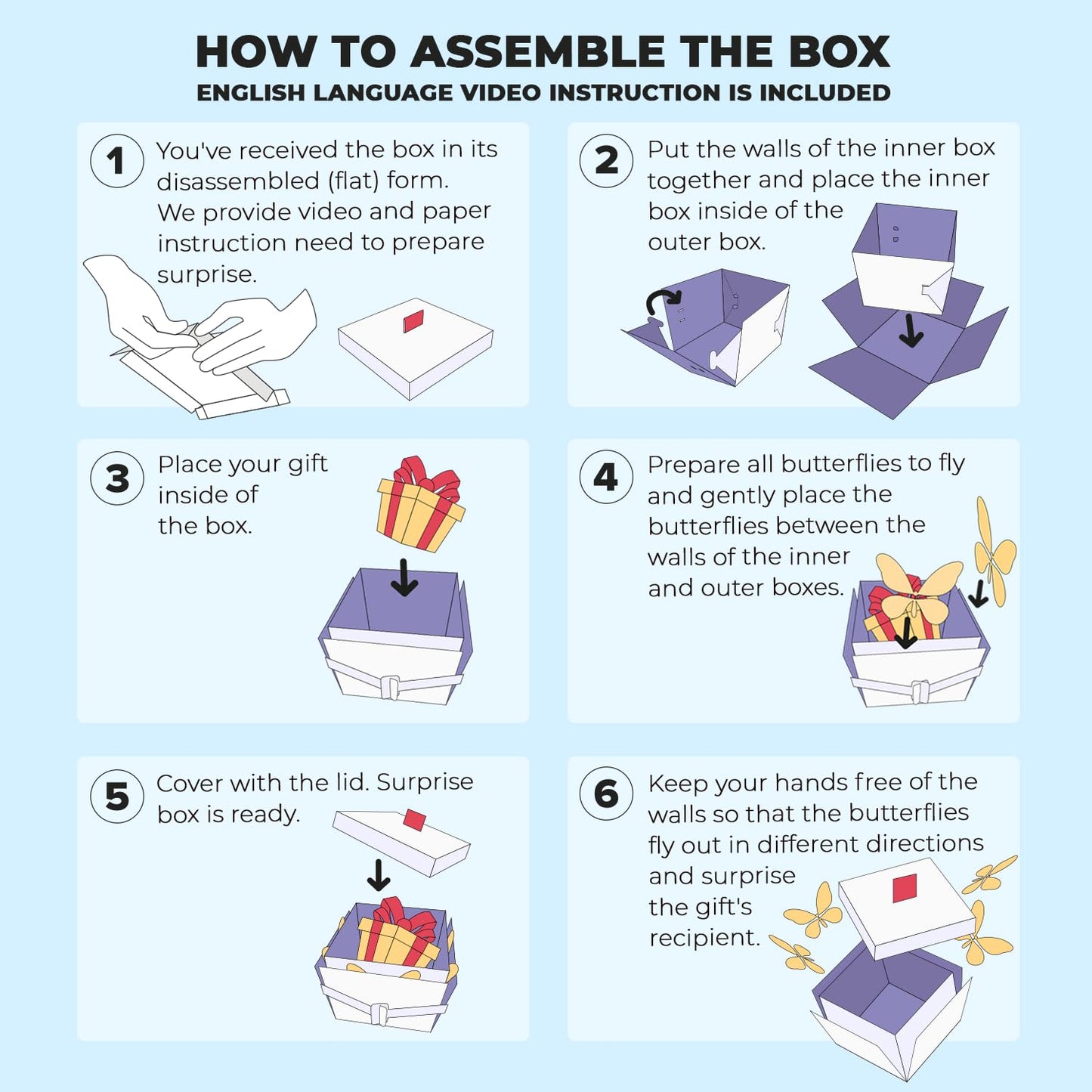 FETTIPOP Butterfly Explosion Gift Box (Love) Kit - Romantic Flying Butterfly Surprise Prank Box for Valentine’s Day, Birthday, Anniversary & Wedding