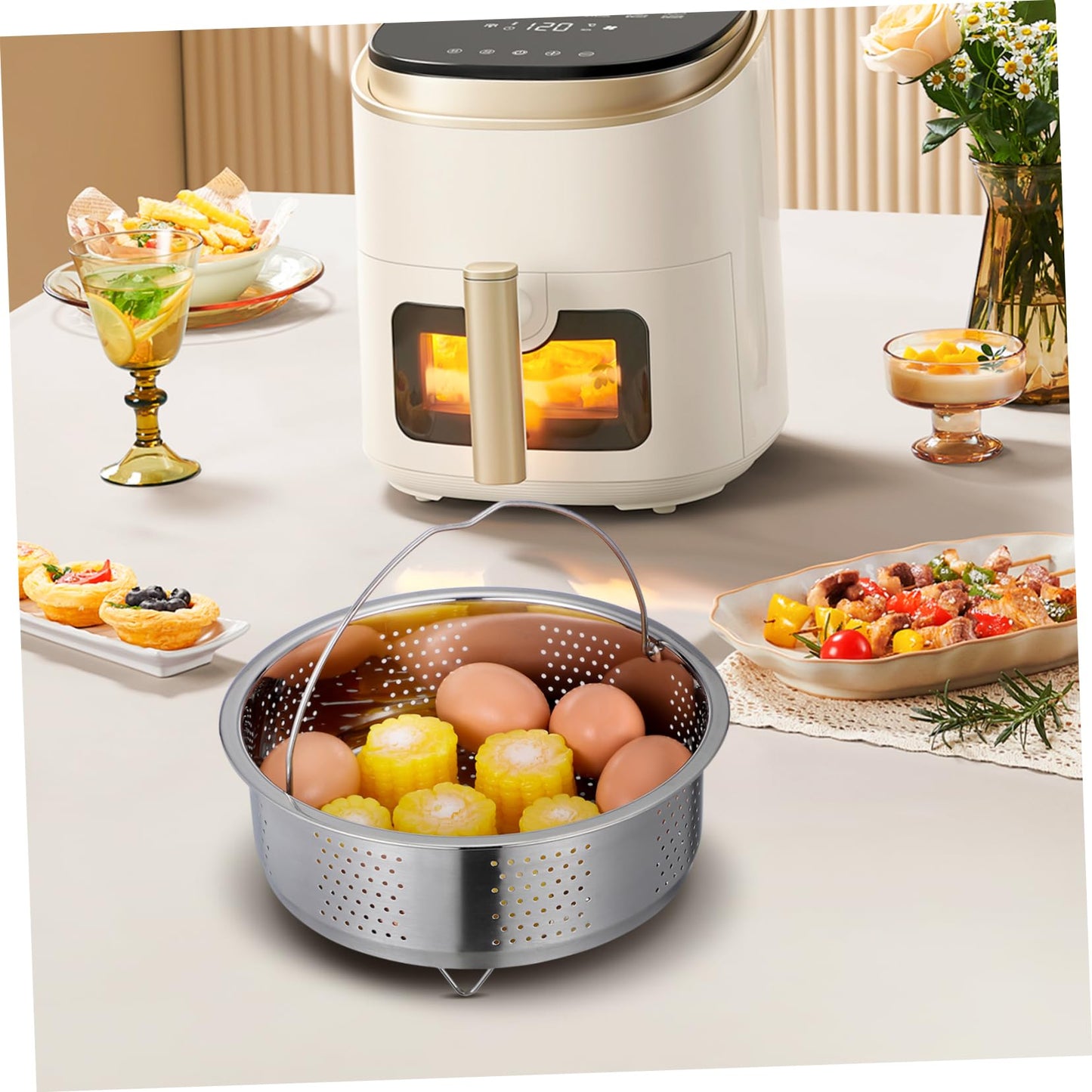 DOITOOL Stainless Steel Steamer Basket for Pot, 8.65inch/22cm Vegetable Steamer Basket Insert Steaming Rack with Handle, Vegetables Fruit Strainers and Colanders for Home Kitchen Cooking