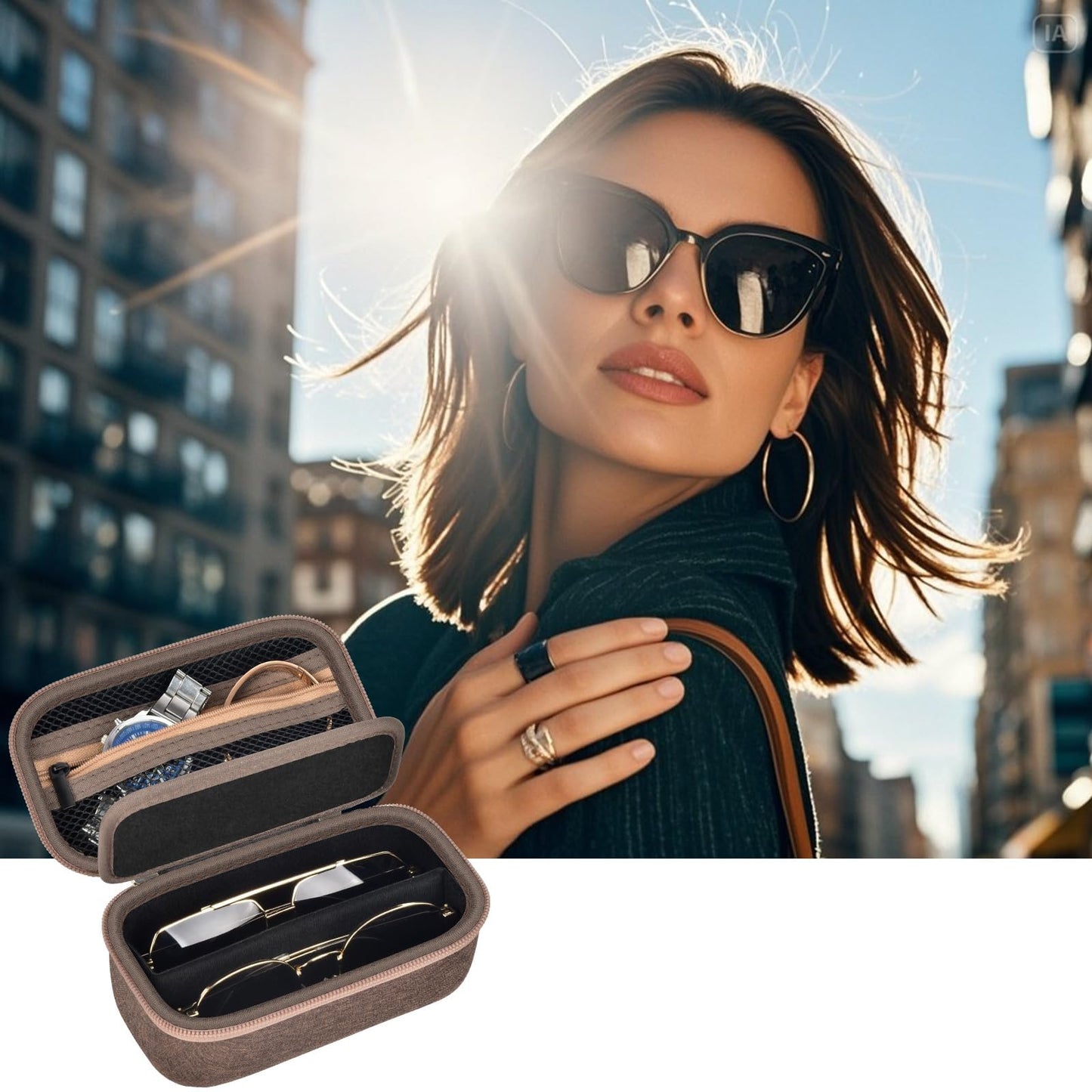 Grapsa Travel Sunglasses Organizer Cases for Quay Polarized Sunglasses Men Women, Trendy Sunglasse Storage Holder (Bag Only) (Classic, Brown-2 Slot)