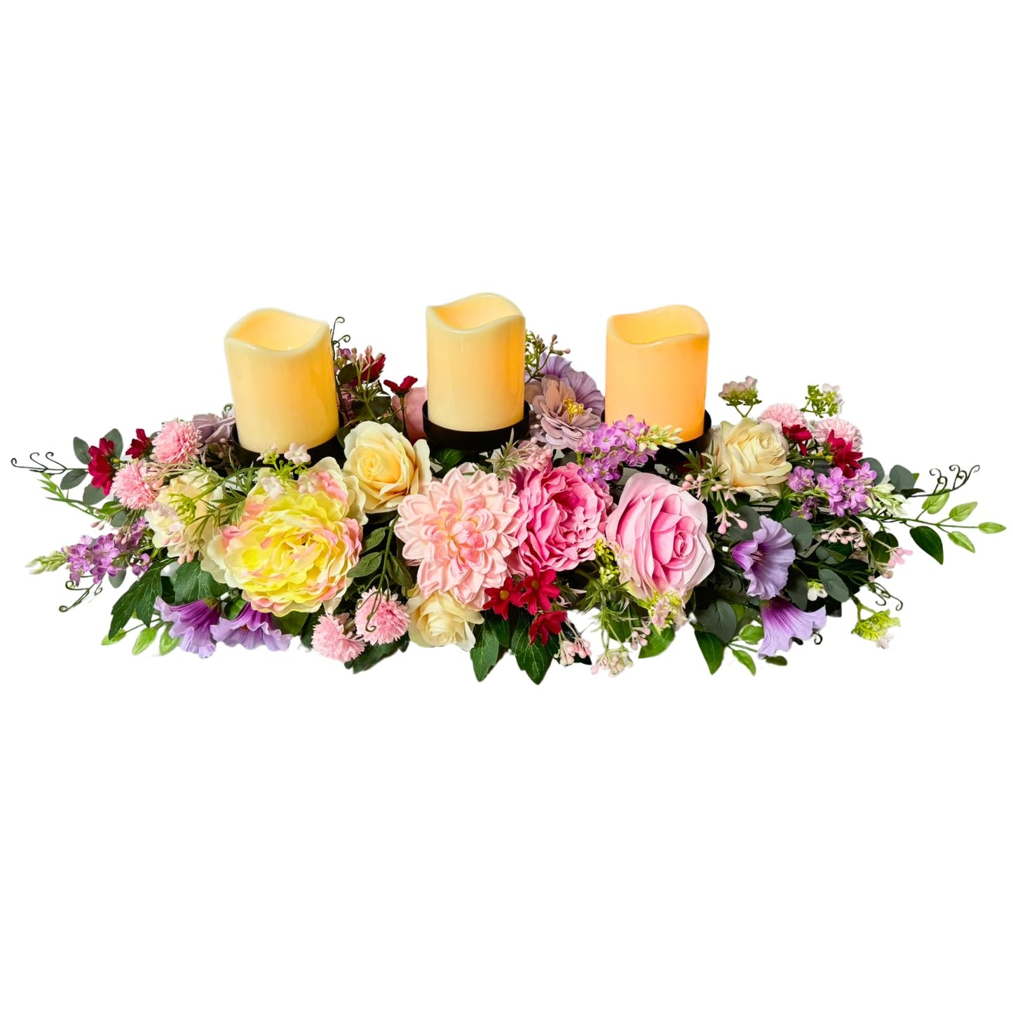 Svndlyn Candle Holder Centerpiece for Table Artificial Peonies Flowers,Rose Flowers and Morning Glory for Wedding Party Table Centerpieces Mixed Flowers Floral Arrangement Home Kitchen Decor