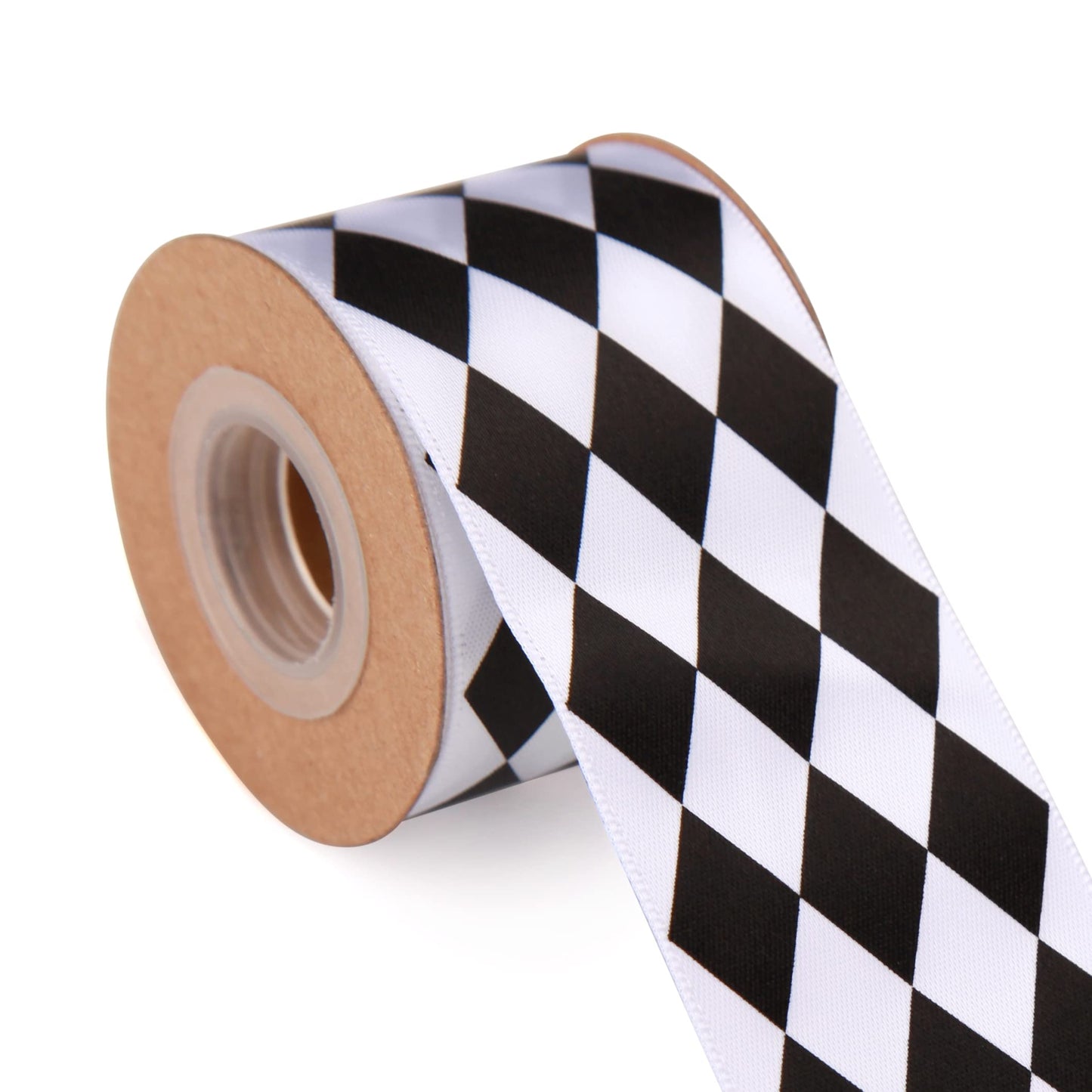 Meseey 4 Rolls Total 20 Yards Black & White Diamond Check Satin Ribbon, Harlequin Plaid Ribbons for Gift Wrapping, Crafts, Weddings & Party Decor