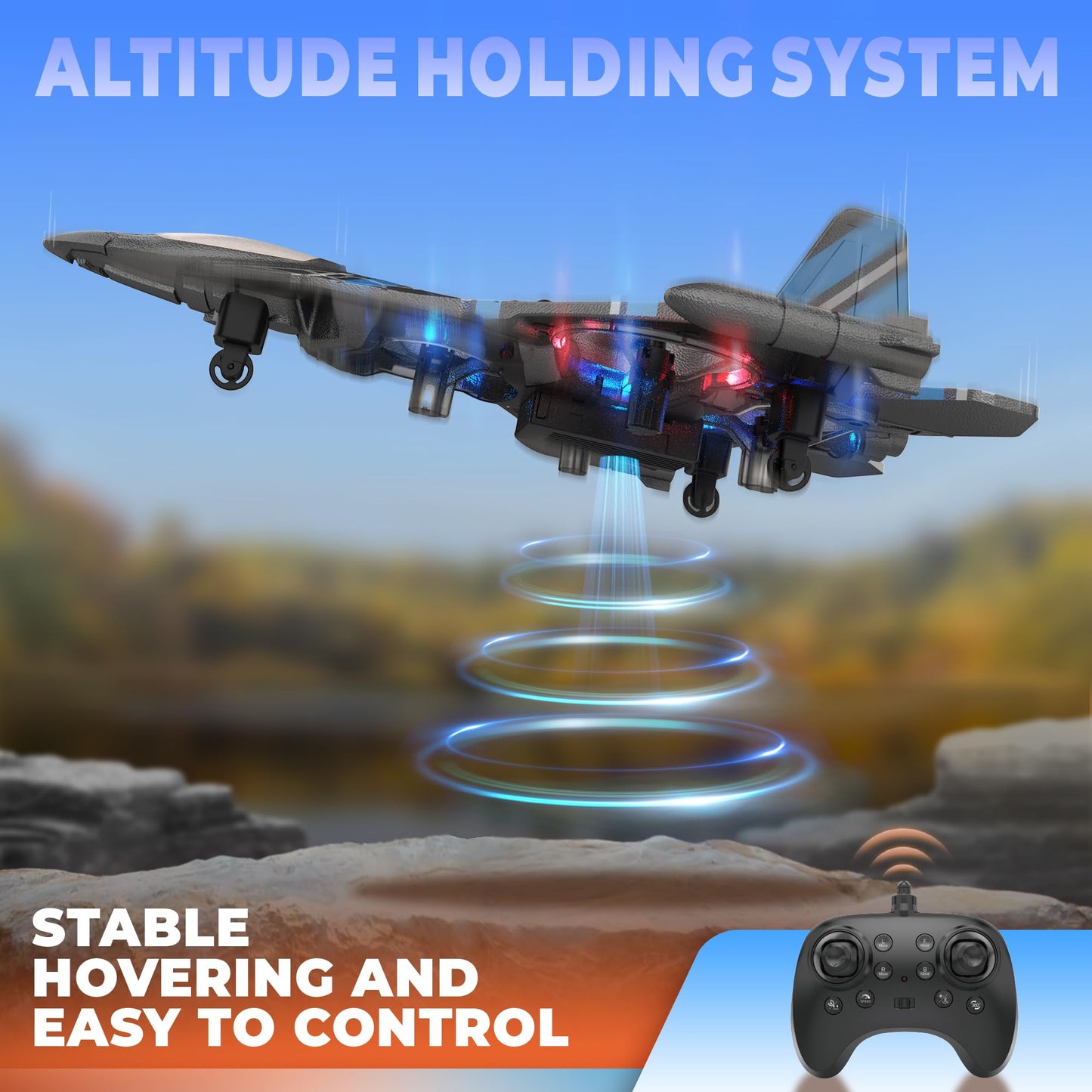 BEZGAR Drones for Kids | 2.4GHZ RC Plane | Remote Control Airplane, Mini Stunt Plane Helicopter, 360° Flip Fighter Jet Toy with Colorful LED Navigation Lights Blue, Toys for ages 8-13