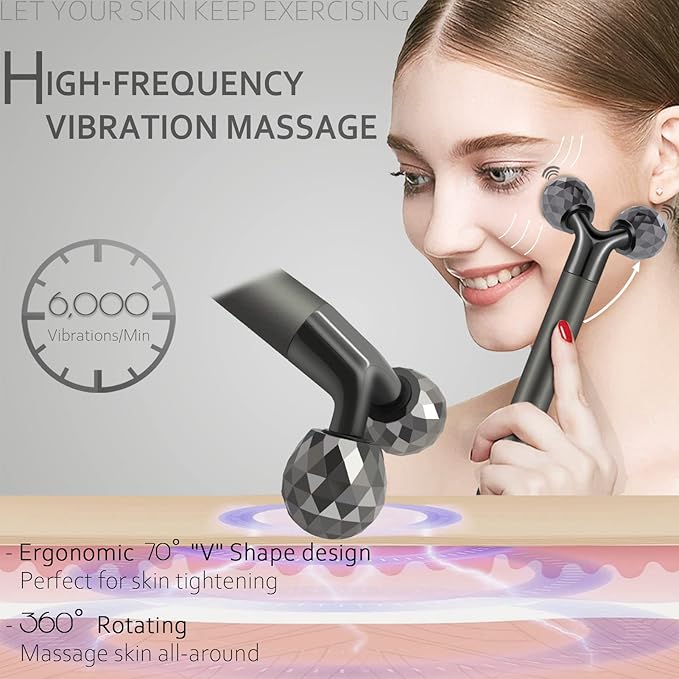 2 in 1 Face Massager Kit Electric 3D Face Roller Massager T Shape Facial Massager Set Skin Massager Tool