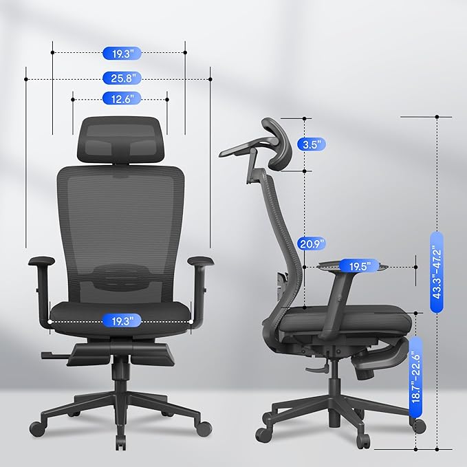FLEXISPOT OC3 Cloud Ergonomic Office Chair with Footrest, High Back Computer Chair with Adjustable Lumbar Support/3D Headrest, Desk Chairs for Home Office Gaming Working, Black,Foam Seat,Cloud-F