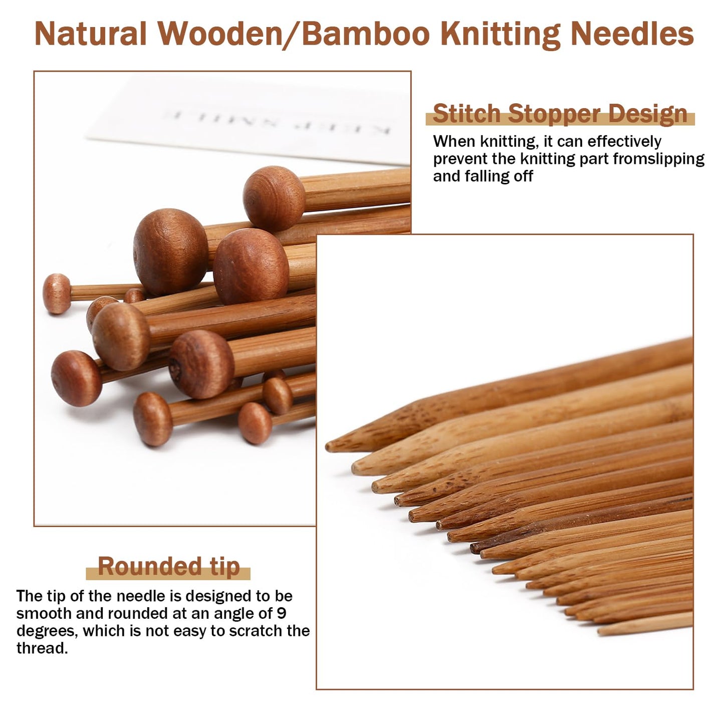 7 Pairs Bamboo Knitting Needles Set, Bamboo Natural, Long Wooden Knitting Needle, Single Point Straight Wood Needles, Wooden Knittings Needle for Beginners for Making Sweater, Shawl, Scarf