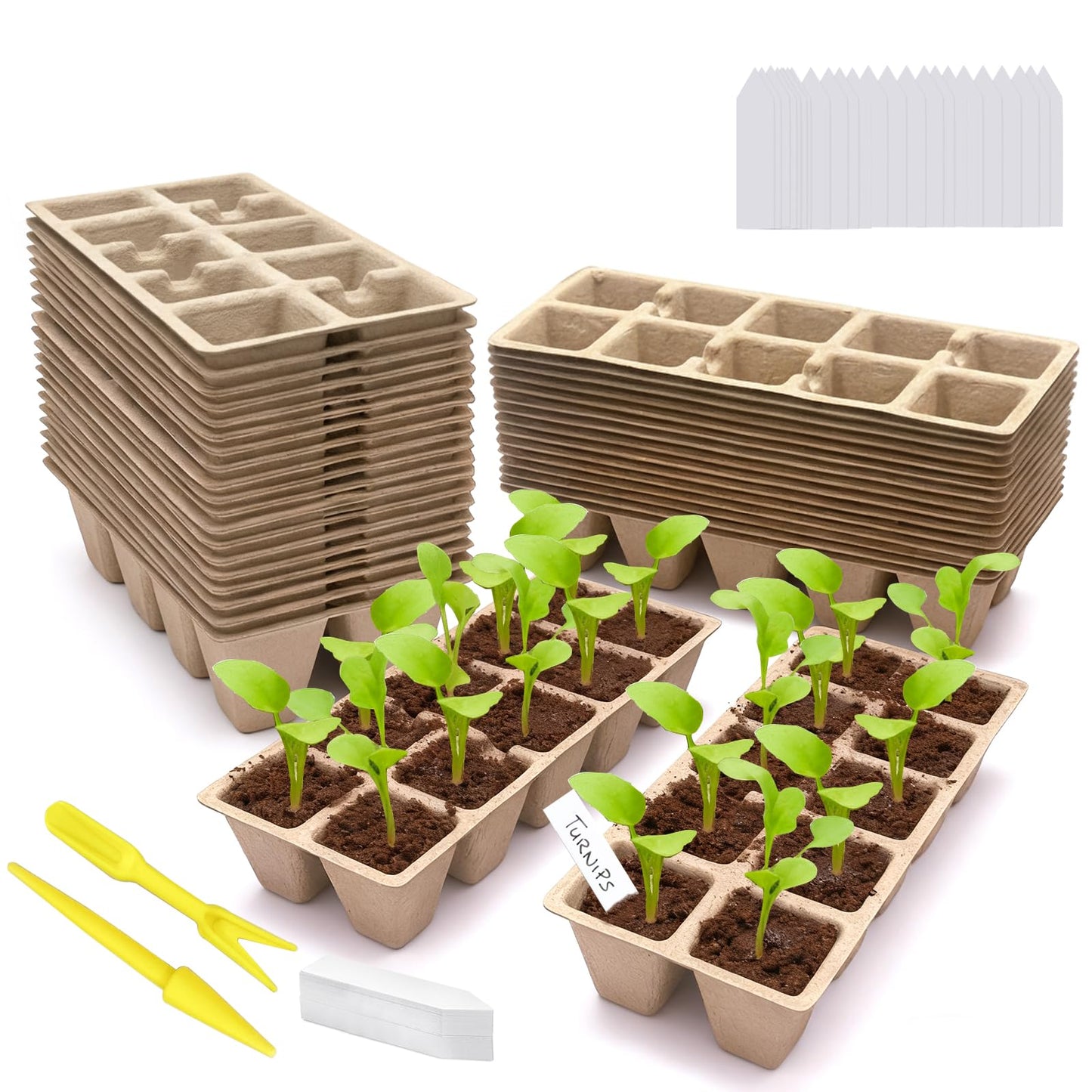 Kimdozee 360 Cells Seed Starter Tray, 36 Pack Germination Peat Pots with 100 Labels, Plant Starter Kit for Seedlings