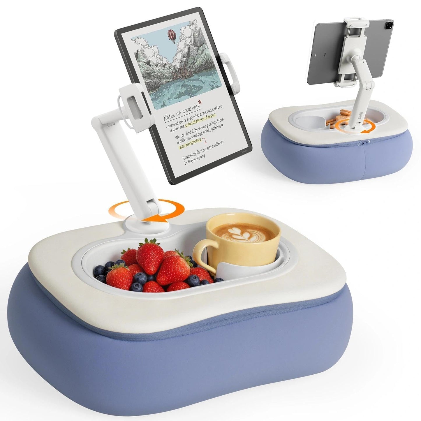 SAIJI Tablet Pillow Stand for Bed, Stable iPad Holder with Food-Grade Snack Bowl, Adjustable Kindle Pillow Stand for Reading, Suit for 4.7-15.6" Kindle,iPad,iPhone,Tablet,Blue