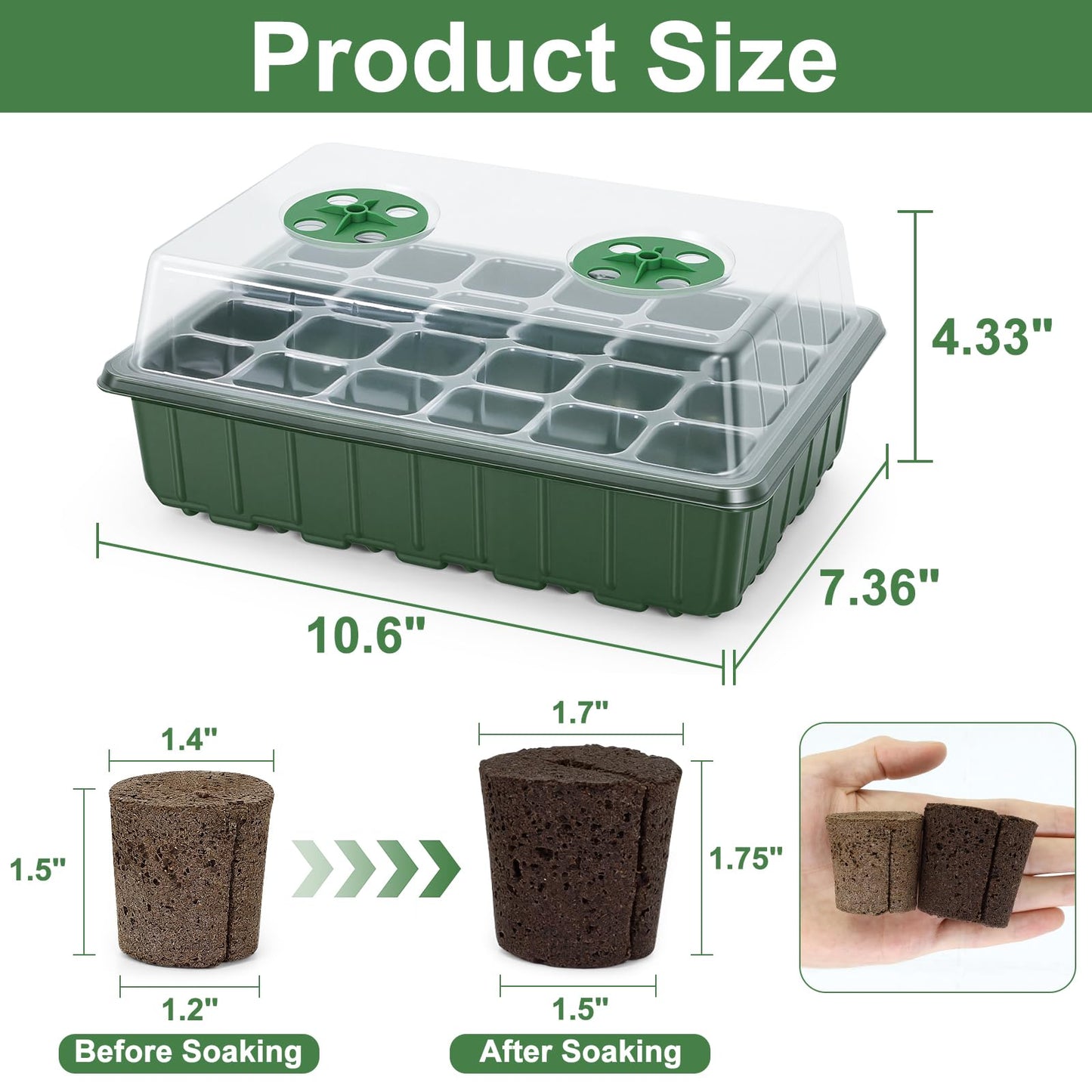 Grow Sponges with Tray, 24 Pack Seed Starter Pods & Starter Plugs for Cuttings, Hydroponic Grow Sponges for Seed Starting, Plant Plugs for Herbs Vegetables Flowers, Easy Transplant Rooter Pods