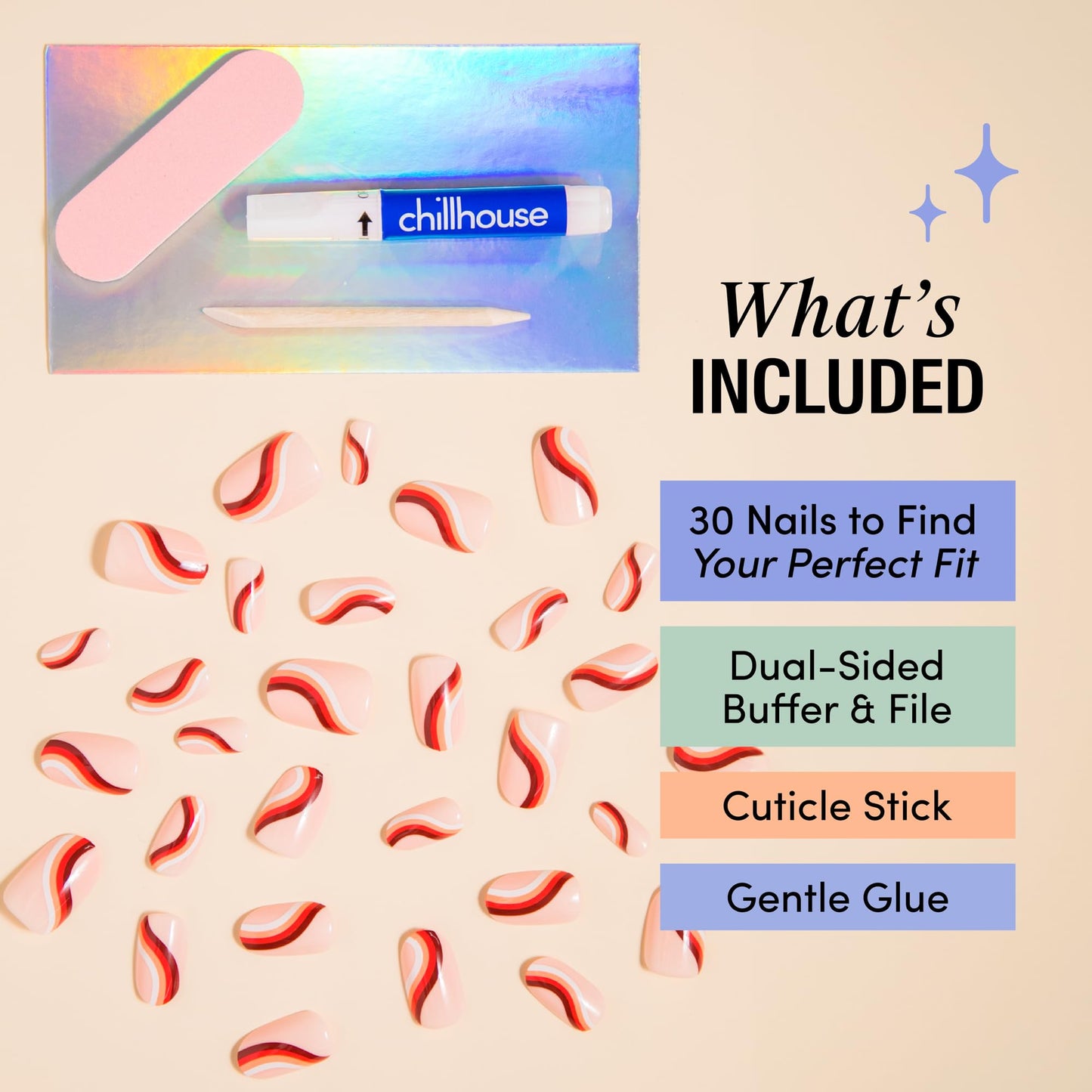 Chillhouse - Chill Tips, Press on Nails Kit - Discoteca (Oval) - 30 Nail Shapes & Sizes - Up to 2 Weeks of Wear - Customizable Fit - Reusable - Latina Founded & Women Owned - Beauty & Self Care