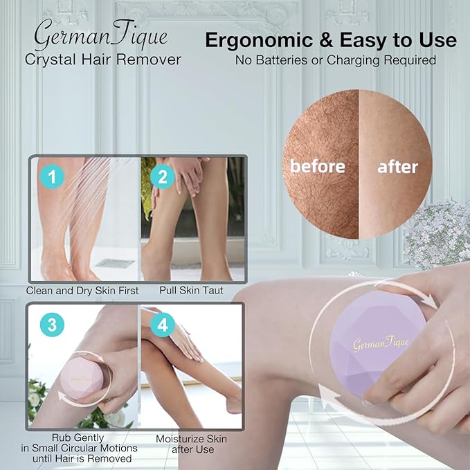 Crystal Hair Eraser,Upgraded Crystal Hair Remover Diamond,Painless and Effective Nano Glass Hair Removal Stone and Skin Exfoliation,Natural Epilator for Women and Men(Pastel Lilac)
