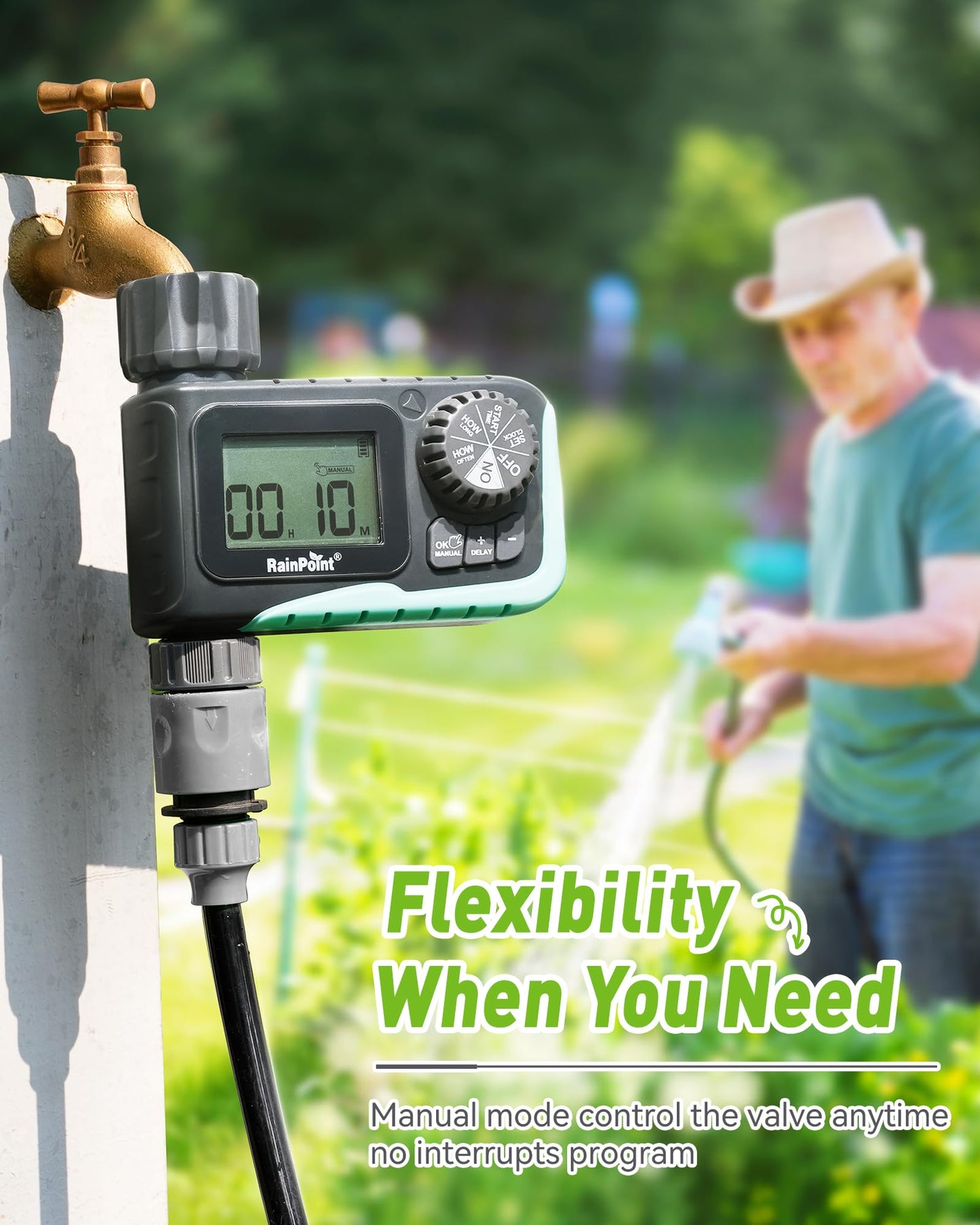RAINPOINT Sprinkler Timer Outdoor, Water Timer for Garden Hose, Programmable Watering Irrigation Timer with Rain Delay/Manual(Plastic)