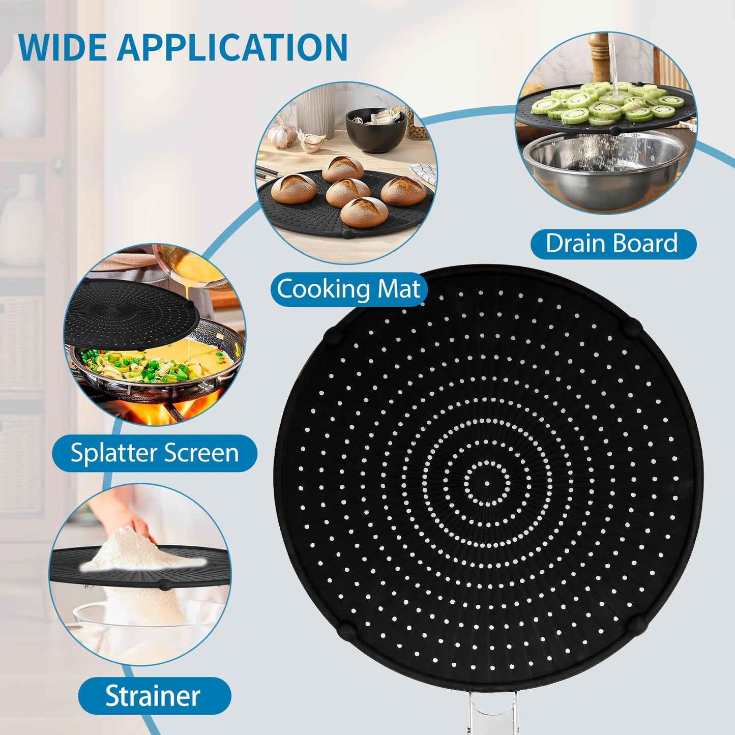 Splatter Screen Compatible with Hexclad,Heat Resistant Silicone with Folding Handle,Grease-Free Cooking,Dishwasher Safe,12.5 Inches,Black