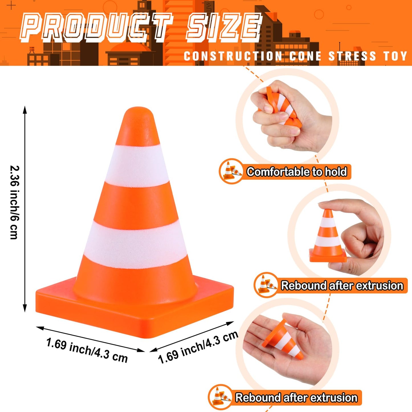Libima 24 Pcs 2.36'' Traffic Cone Stress Balls Bulk Construction Party Favor Construction Toy Squeeze Cones Funny Stress Relief Toy Gift for Kids Teens Adult Improving Strength Release Pressure