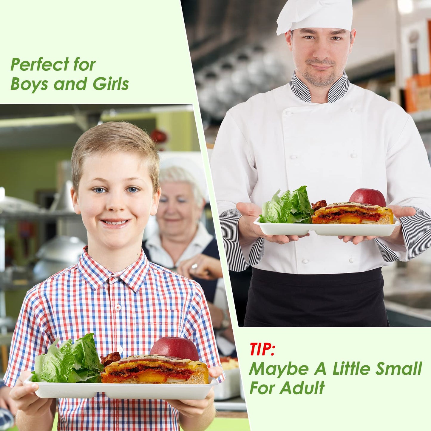 Vplus 100% Compostable Small 5 Compartment Plates 125 Pack 10.25 x 8.25 inch Disposable Sugarcane Bagasse Tray Perfect for Boys and Girls