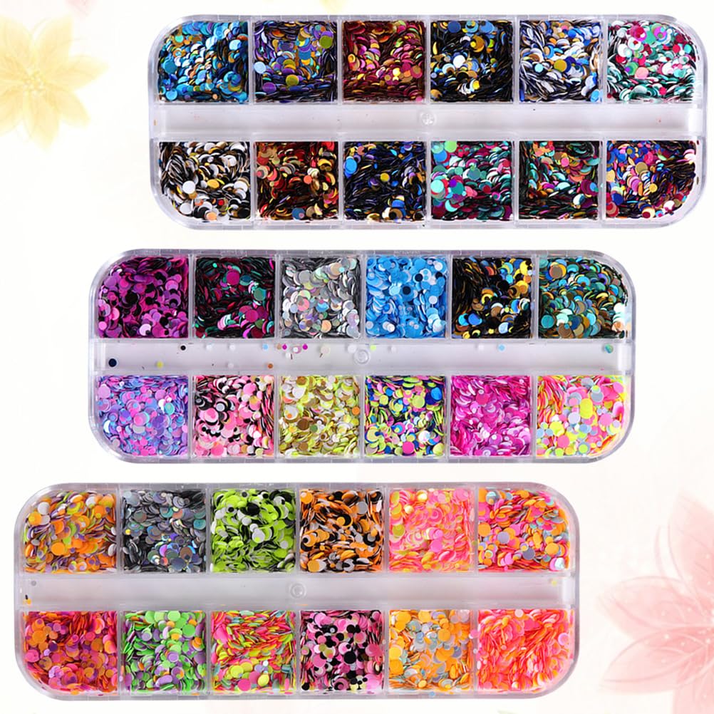 3 Boxes Circle Stickers Gem Stickers Round Nail Glitter Nail Decorations Glitter Paillette Nail for Nail Art Jewelry Kit Thin Nail Sequins Round Variety Decorate