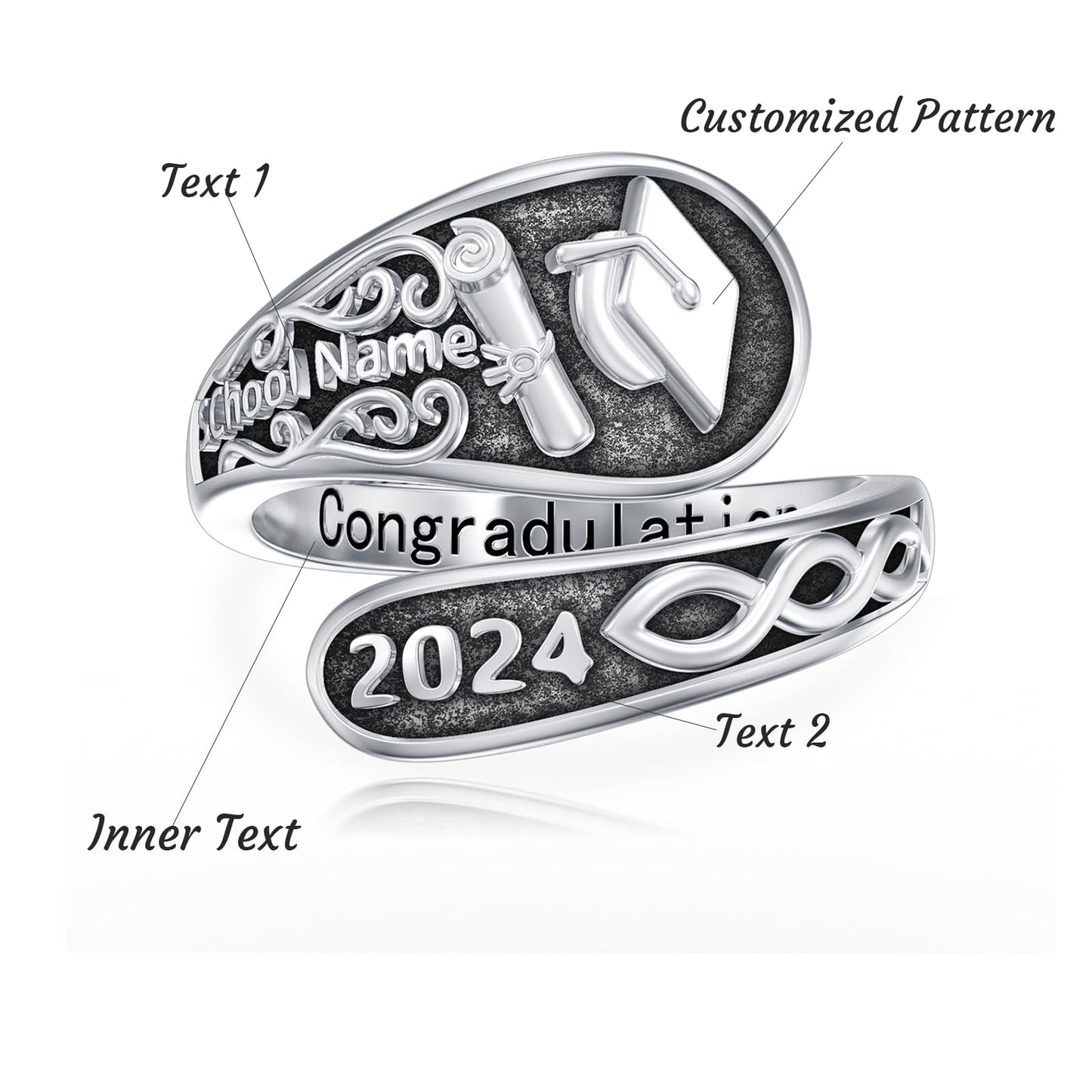 Midari Custom Class Rings Women Class Spoon Rings 925 Sterling Silver personalized Graduation Rings for Women 2024 Memory Graduation Jewelry Gift for College High School