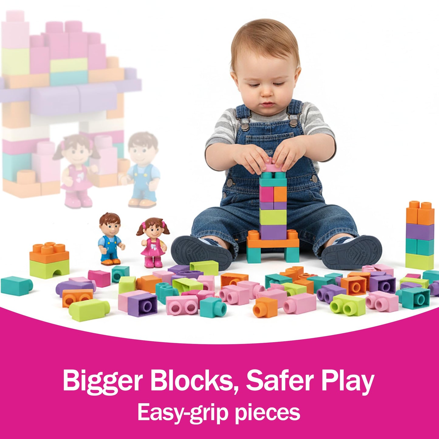 ROHSCE Soft Building Blocks & Duck Tummy Time Toy Bundle – STEM Stacking Rubber Blocks 42PCS with Storage Bag (Babies 6M+), Musical Early Learning Toy for Toddlers, Christmas, Birthday, Easter Gifts