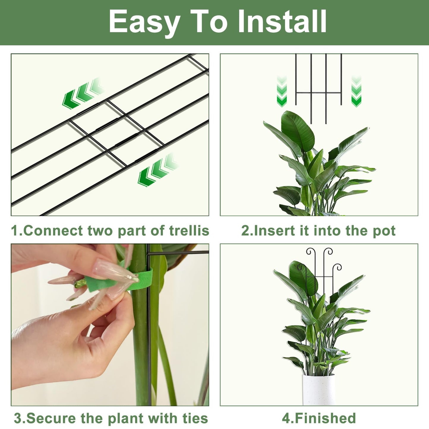 Xeeol 32.6in Tall Plant Trellis Indoor, Metal Garden Trellis for Climbing Plants, Expandable Trellis for Potted Plants for Ivy Pothos Hoya Monstera, 4 Pack