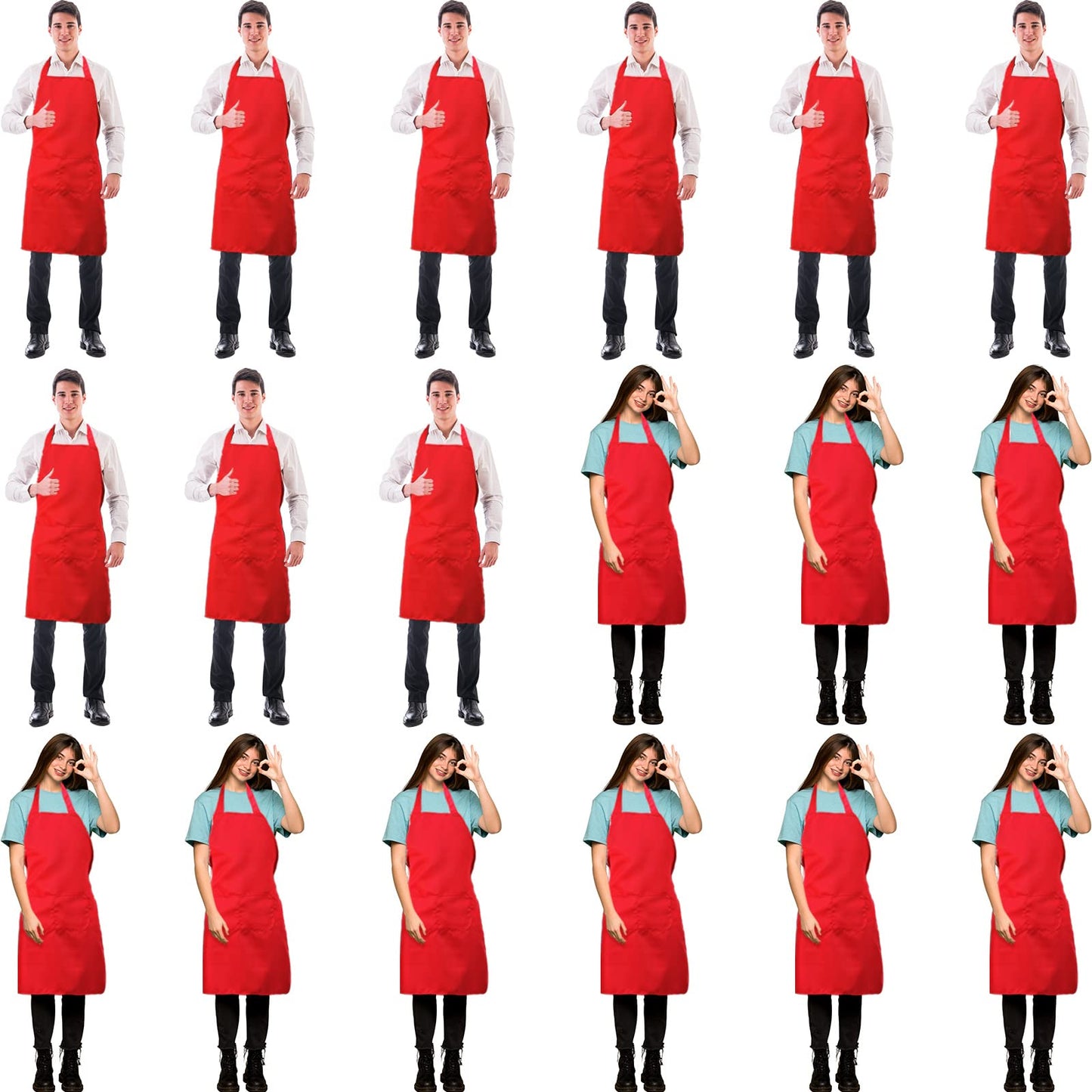 Syhood 18 Pack Bib Apron Bulk Unisex Plain Adjustable Apron with Pocket for Chef Cook Craft Kitchen Painting(Red)