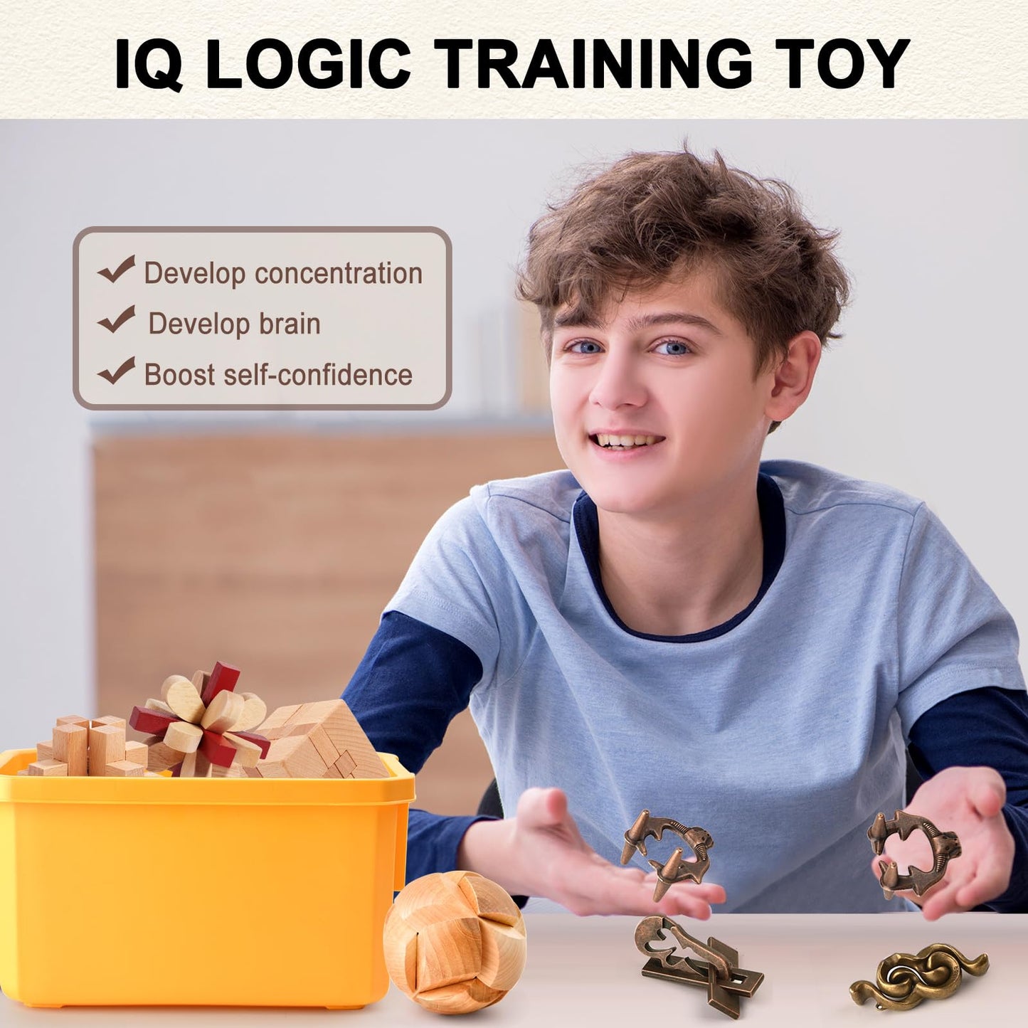 16 PCS Metal & Wooden Brain Teaser Puzzle Set – Challenging Logic & Ring Puzzles for Adults, Entertaining & Thoughtful Gift for Family and Loved Ones