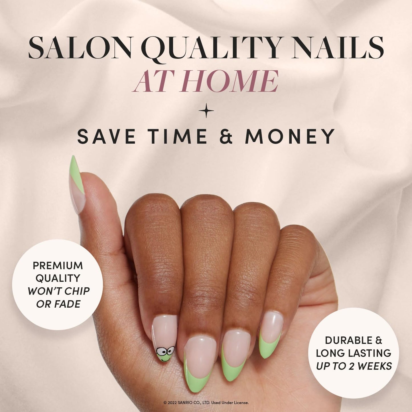 Glamnetic x Hello Kitty® and Friends Press-On Nails Bundle - Keroppi™ & Fall Mauve | Green French Tip Short Almond Graphic Fake Nails | Muted Blush Mauve Short Oval False Nails | Reusable Nail Kit wit