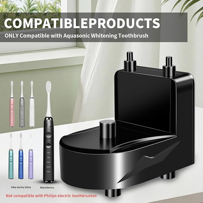 Electric Toothbrush Charger for AquaSonic Electric Toothbrush, Wireless Wall Charger for AquaSonic Black Series/AquaSonic Vibe Series Toothbrush, Save Space/Waterproof/Portable (Black)