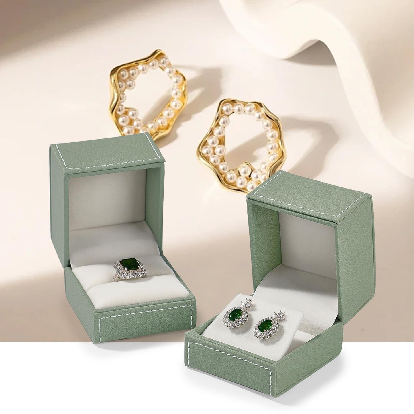 Woodten Green Small Earrings Gift Box PU Leather Jewelry Gift Box for Earrings