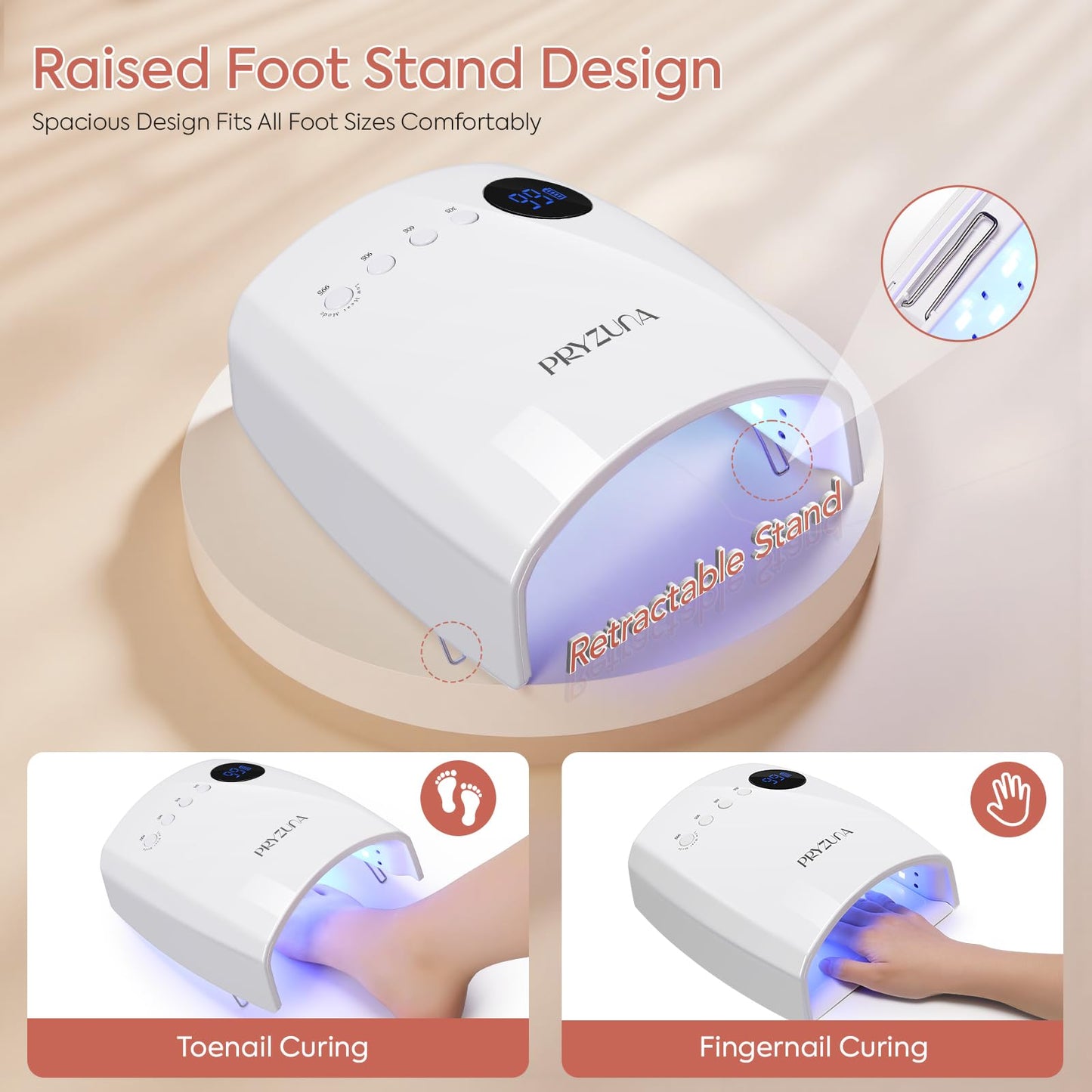UV LED Nail Lamp, 72W Cordless UV Light for Gel Nails, Professional Fast Curing Rechargeable Nail Dryer with 4 Timers, 45 Beads, Smart Sensor, Retractable Foot Stand, Portable Handle for Salon & Home