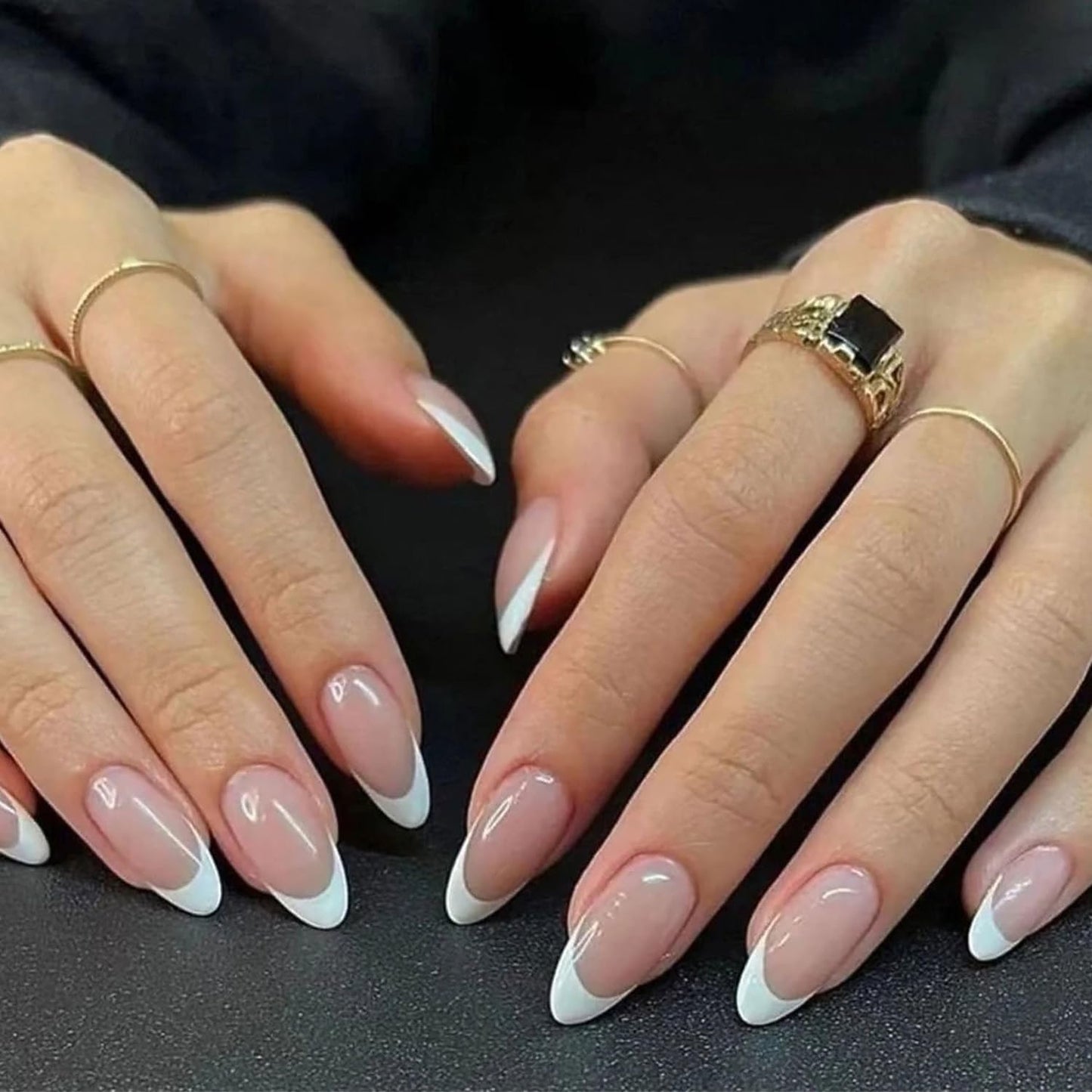 24pcs Medium Almond Press on Nails White Nail Tips Fake Nails Glossy Nude Pink False Nails Stick on Nails Full Cover Artificial Glue on Nails Acrylic Nail Kit for Women Girls DIY Manicure Salon