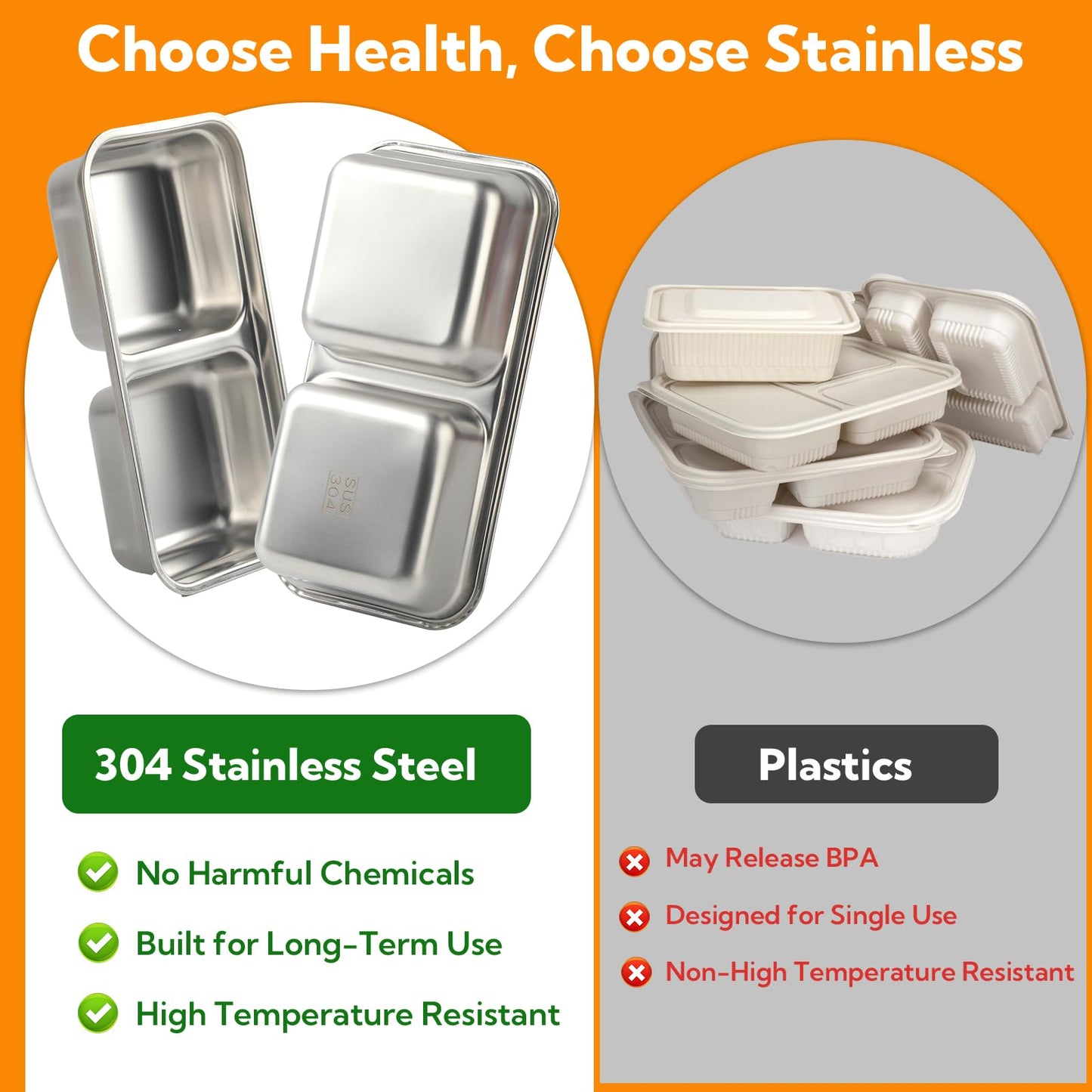 VZZNN 12 Pcs Stainless Steel Snack Containers with Lids, 30 oz Double Compartment Bento Box, Reusable Meal Prep & Lunch Box for Adults, Dishwasher Safe, Leakproof (Metal Divided Container Set)