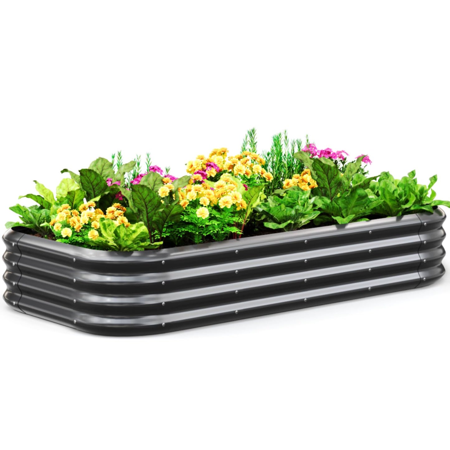 Quictent Galvanized Raised Garden Bed Kit, 6x3x1 ft Oval Metal Planter Box for Vegetables, Dark Grey