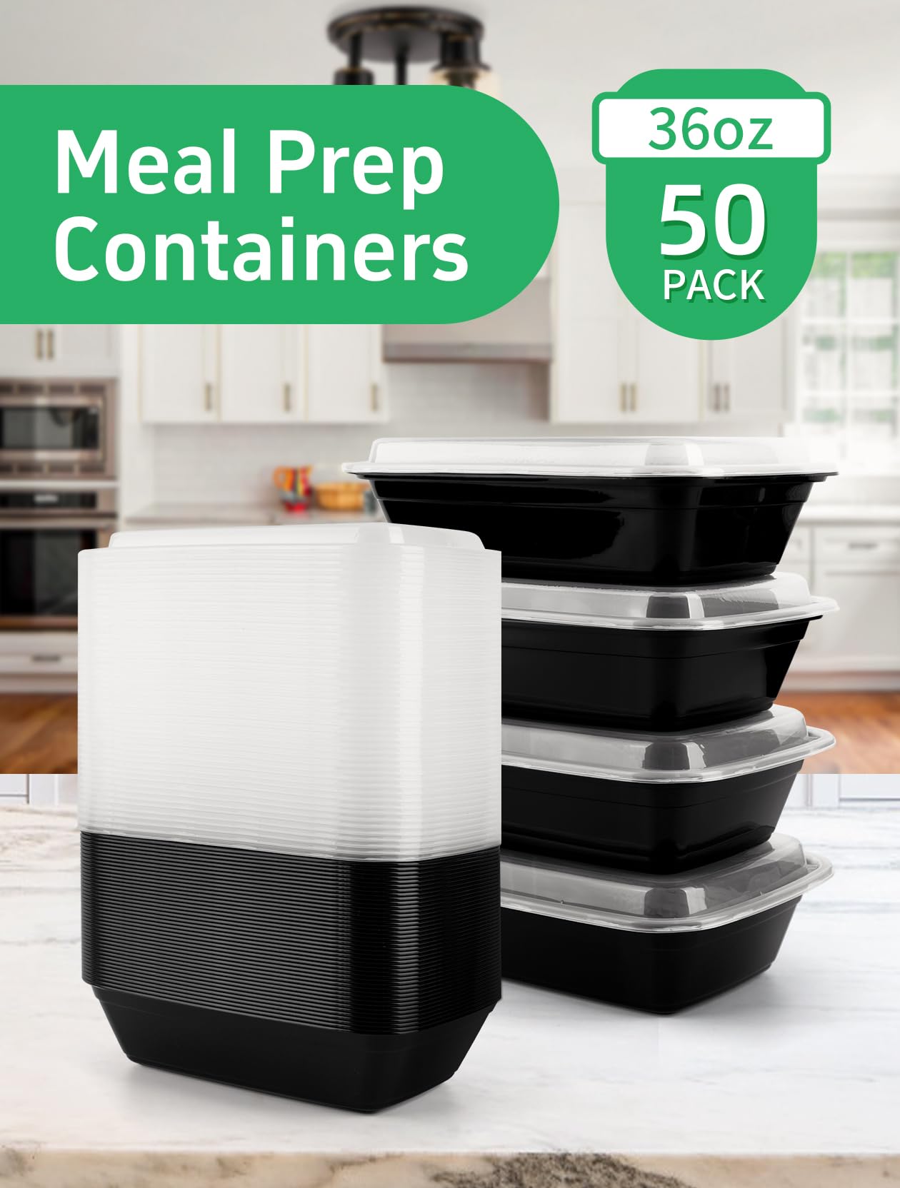 UMT Plastar 36 oz Meal Prep Containers with Lids, 50 Pack BPA-Free Food Storage Containers, Leakproof Reusable Plastic Containers for Meal Prep, Takeout, Microwave, Freezer & Dishwasher Safe