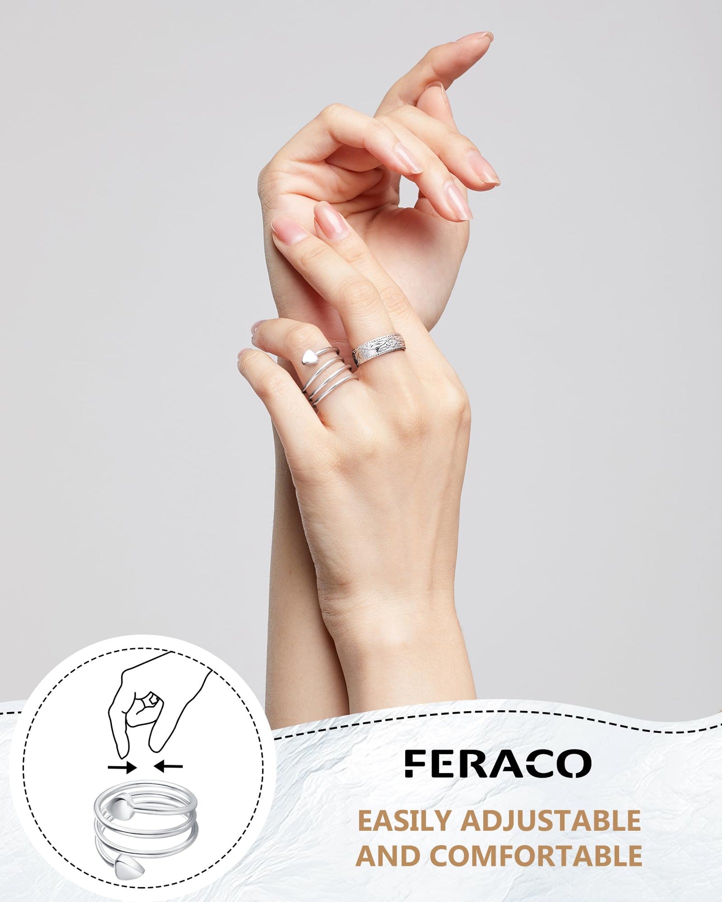 Feraco 2PCS Copper Rings for Women,Magnetic Thumb Ring with Magnets,Lymphatic Jewelry Gifts for Womens