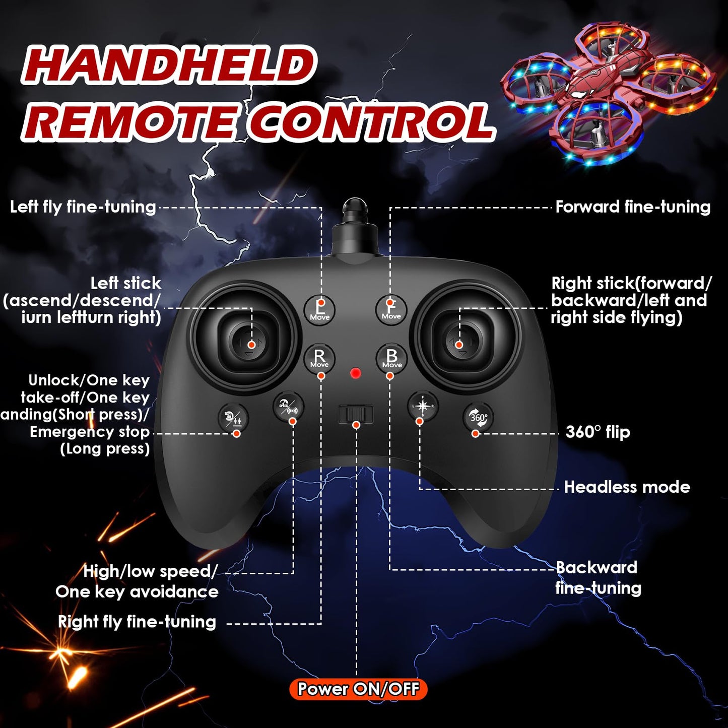 Spider Mini Drone for Kids, RC drone with LED Lights, Indoor & Outdoor Flying Toy for 8-12 Years Old Boys, 3 Speeds Mode, 360° Flips, Auto Hovering, Headless Mode, Easter Birthday Gifts for kids