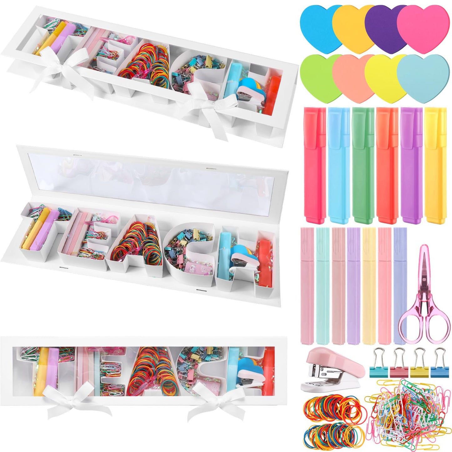 AmazingSpark Teacher Appreciation Gift Box with Stationery Thank You Gifts for Teacher Teach Letter Box with Heart Sticky Note Highlighter Stapler Scissors Paper Clips for School