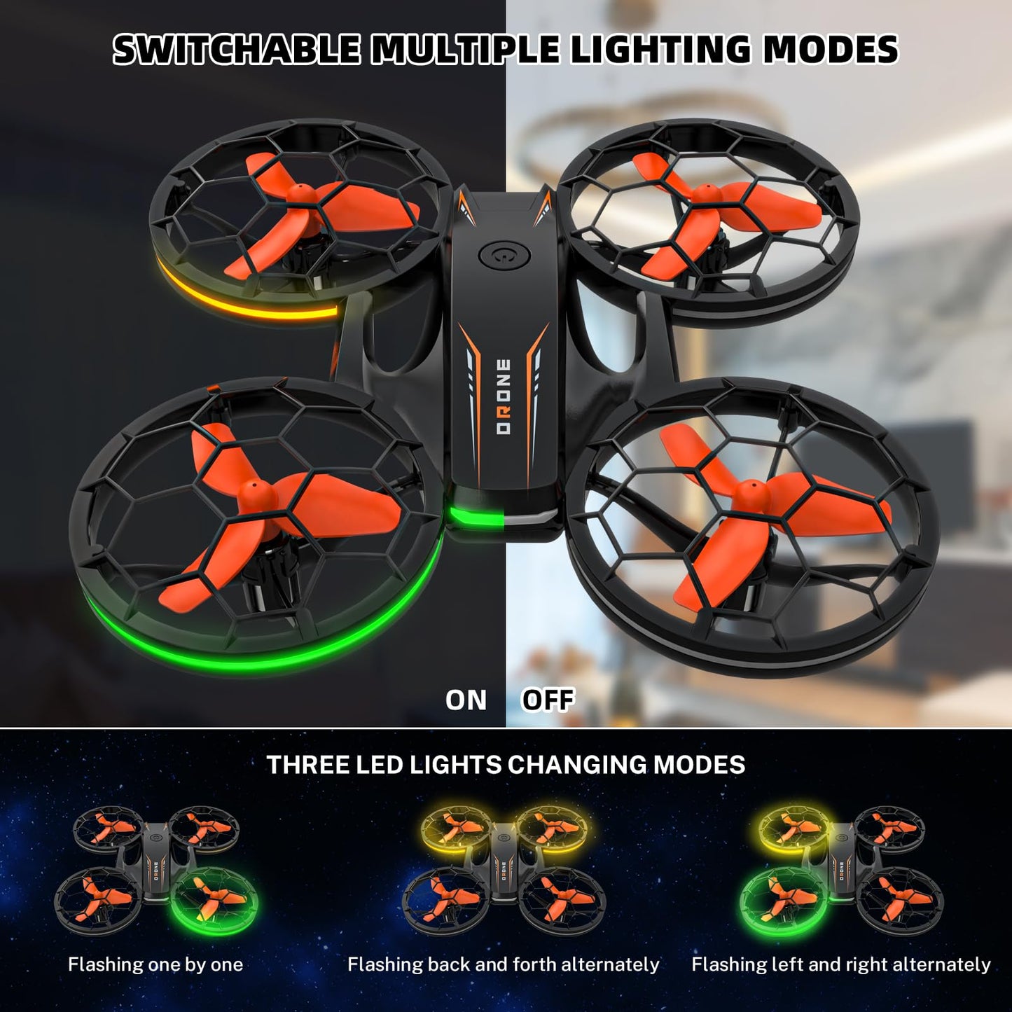 Drones - RC Drone with Auto Hovering and Headless Mode, Quadcopter with LED Light, Propeller Full Protect, 3D Flips, 3 Batteries, Remote Control, Best Gifts