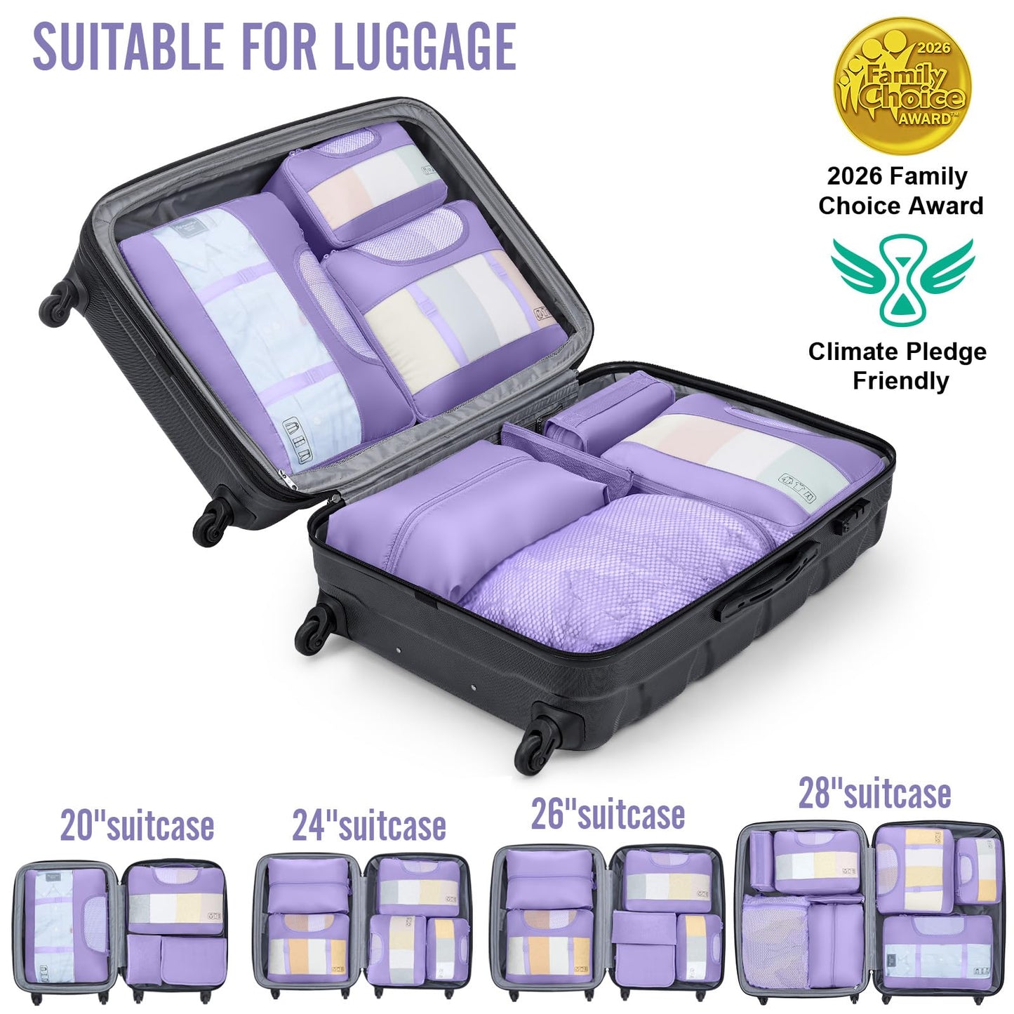 Veken 8 Set Packing Cubes for Travel Essentials, Suitcase Organizer Bags in 4 Sizes, Carry-On Luggage Accessories with Large Laundry & Hanging Toiletry Bag, Must-Have for Airplane, Road Trip & Camping