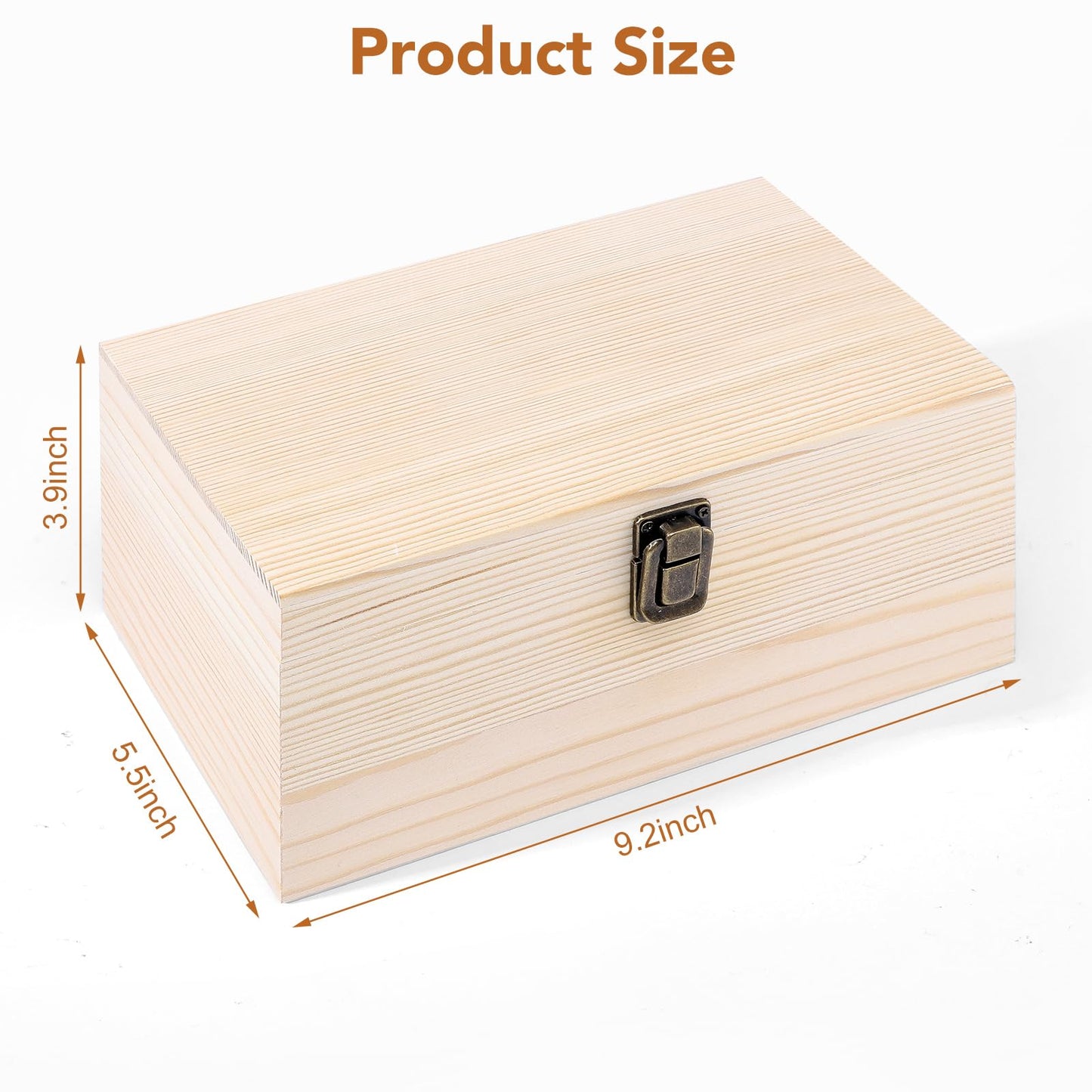 WSICSE Unpainted Wood Box with Hinged Lid - Large 9.2"x5.5"x3.9" for Crafts DIY Storage Jewelry & Gift Box and Hobby Organization for Father's Day