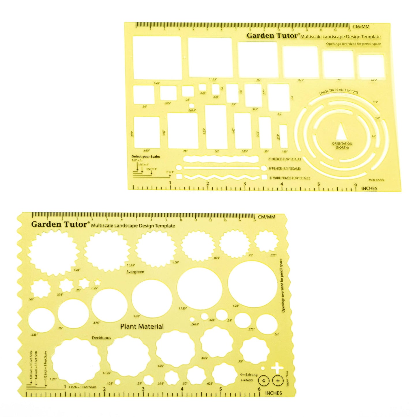 Garden Tutor Multiscale Garden & Landscape Design Templates 2 Precision-Cut Translucent Yellow Architectural & Drafting Tools for Garden, Yard & Landscape Design